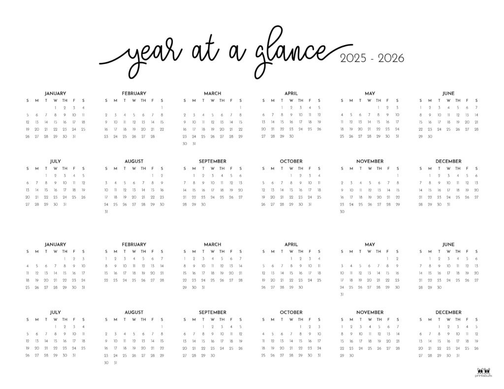 2025-2026 Two Year Calendars - 10 Free Cals | Printabulls in 2025 to 2026 Calendar Printable