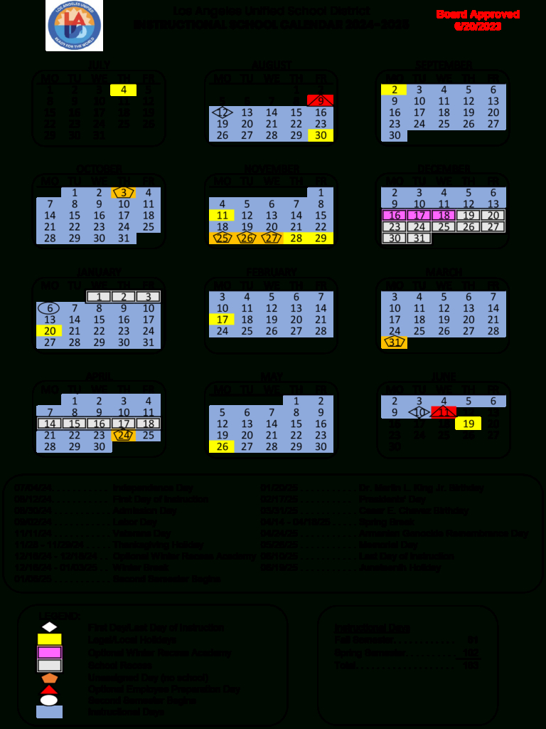 2025-26 Lausd Calendar - Printable intended for Lausd 2025 to 2026 Calendar Printable