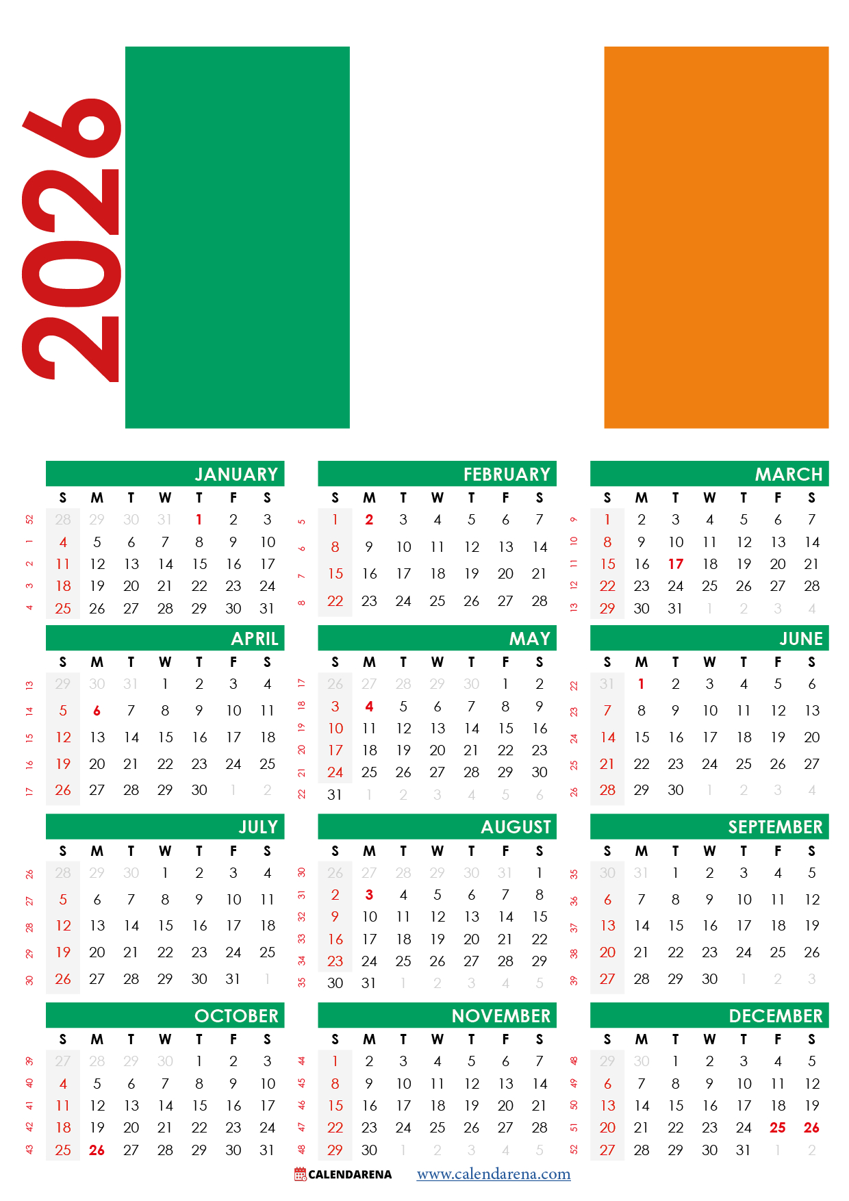 2025 Calendar Ireland With Holidays intended for 2026 Calendar Printable With Holidays Ireland