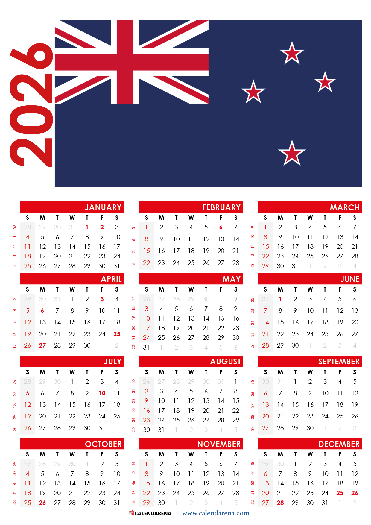2025 Calendar Nz With Holidays And Festivals in 2026 Calendar Printable NZ