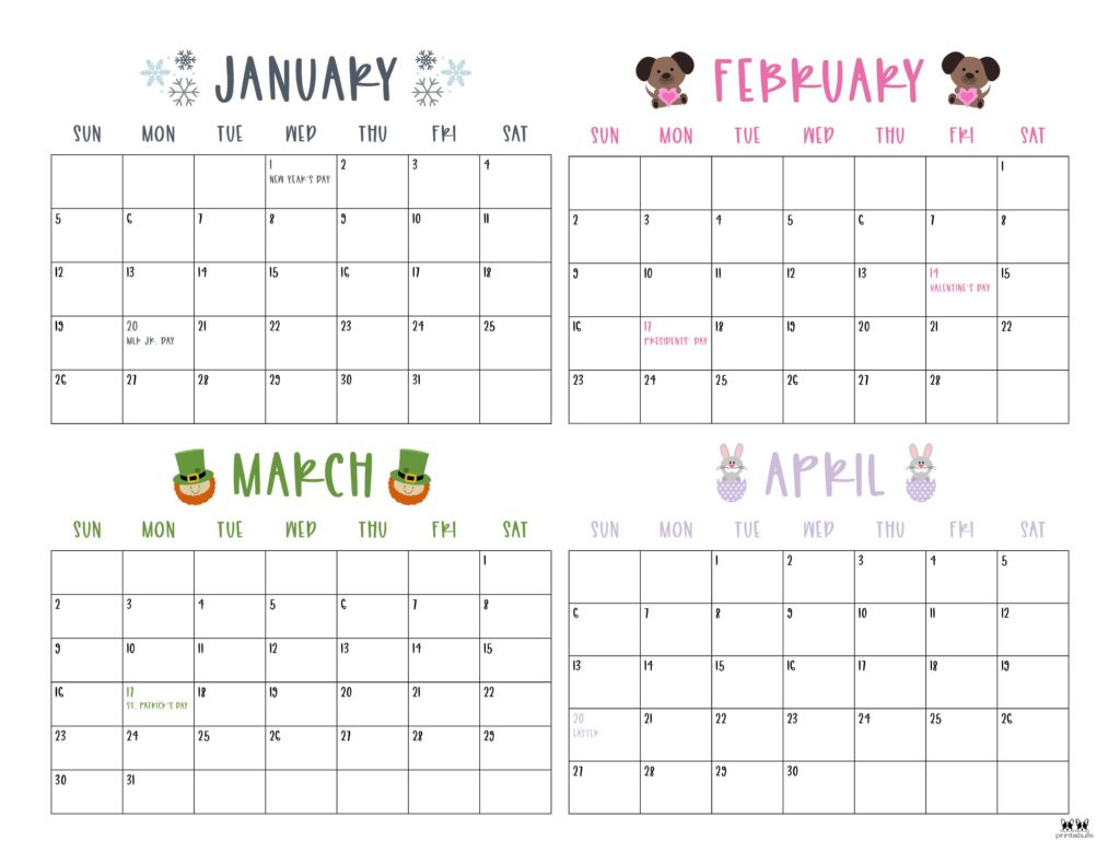 2025 Four Month Calendars - 31 Free Printables | Printabulls in Free Printable 4 Month Calendar 2026
