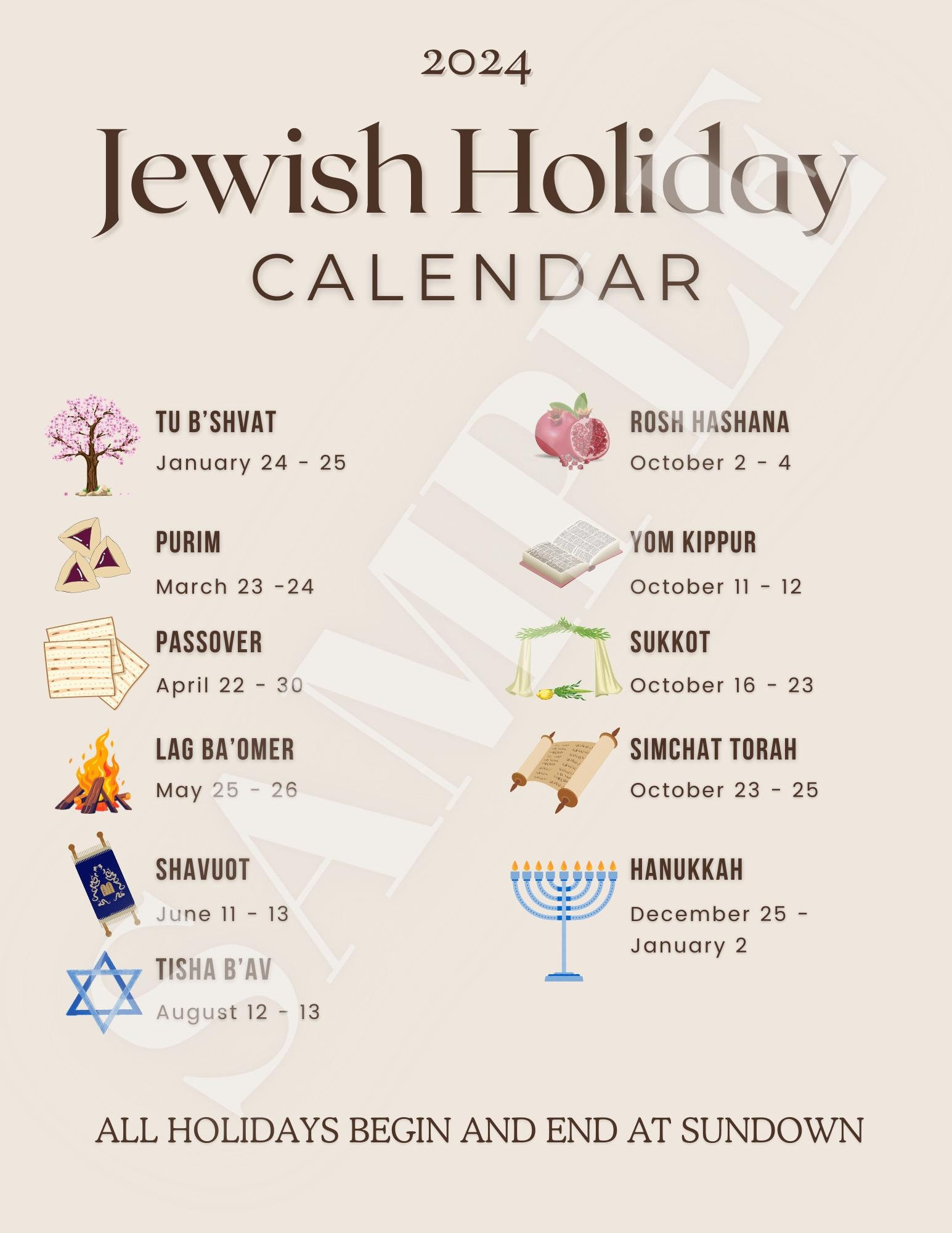 2025 Jewish Holiday Calendar - Etsy with regard to October Jewish Calendar 2025