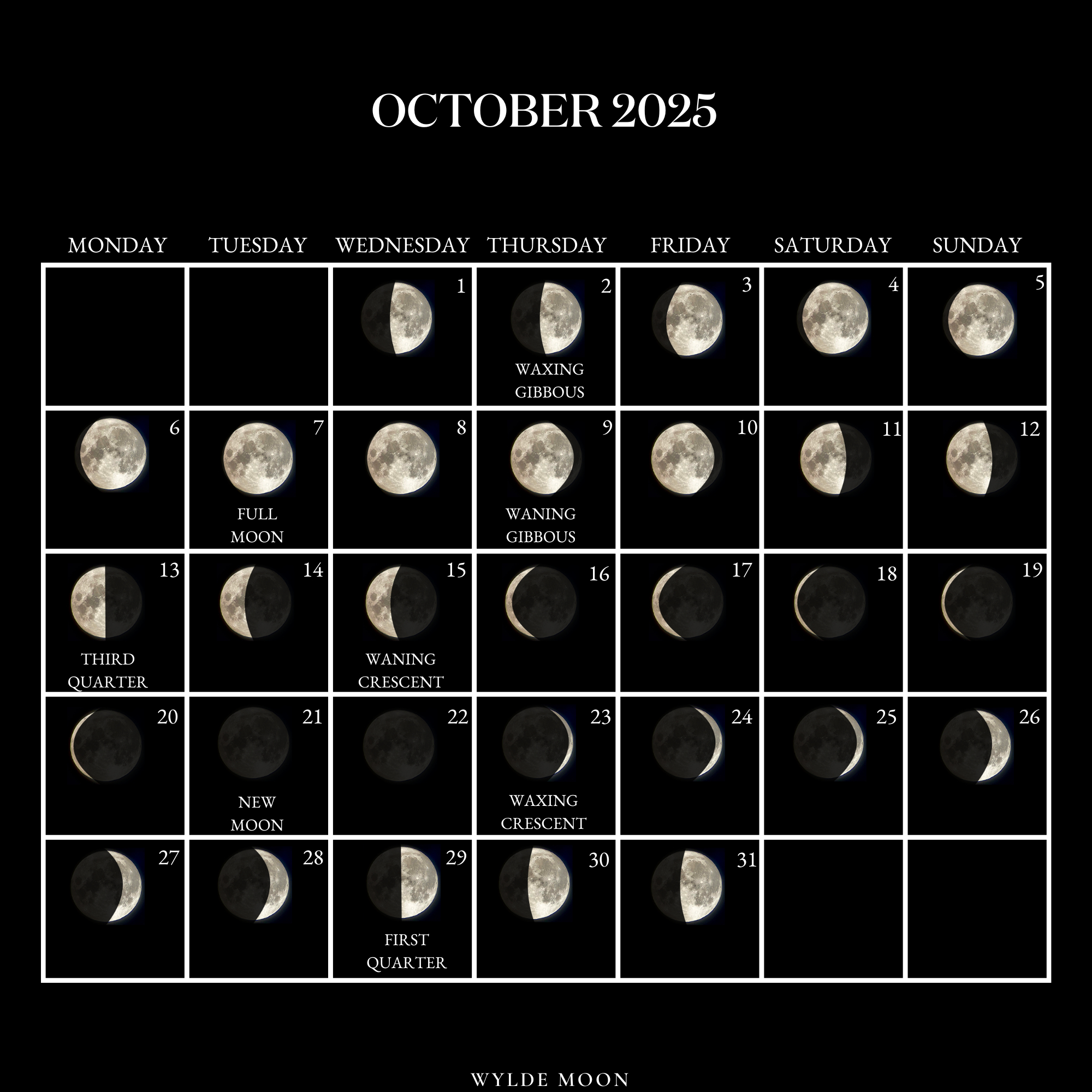 2025 Moon Calendar - Every Phase And Stage Of The Moon throughout October 2025 Moon Calendar