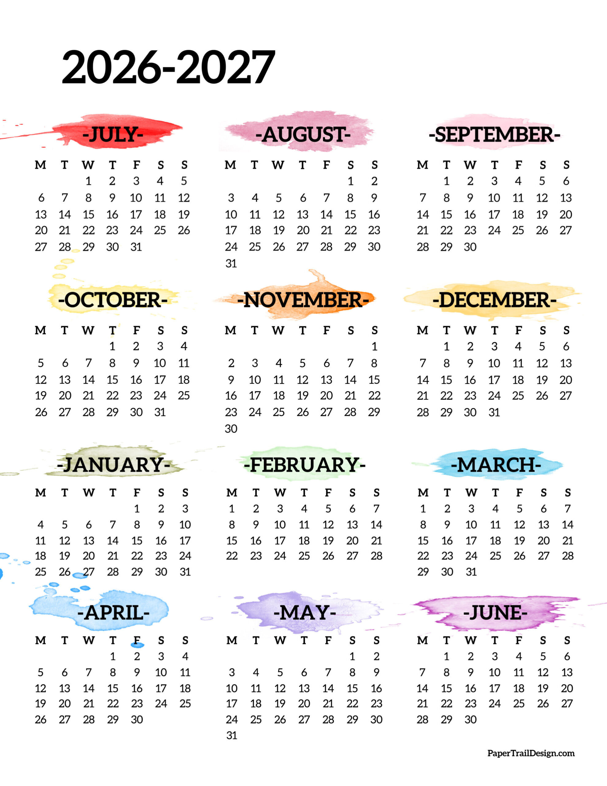 2026-2027 School Year Calendar Free Printable - Paper Trail Design intended for K12 Calendar 2026 - 2027