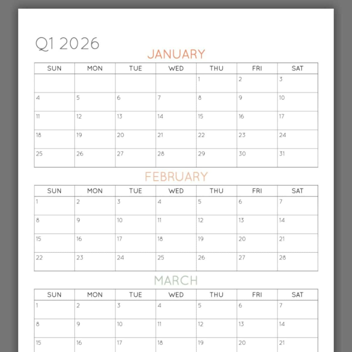 2026 3-Month Quarterly Calendar Printables - Free within 3 Month Printable Calendar 2026