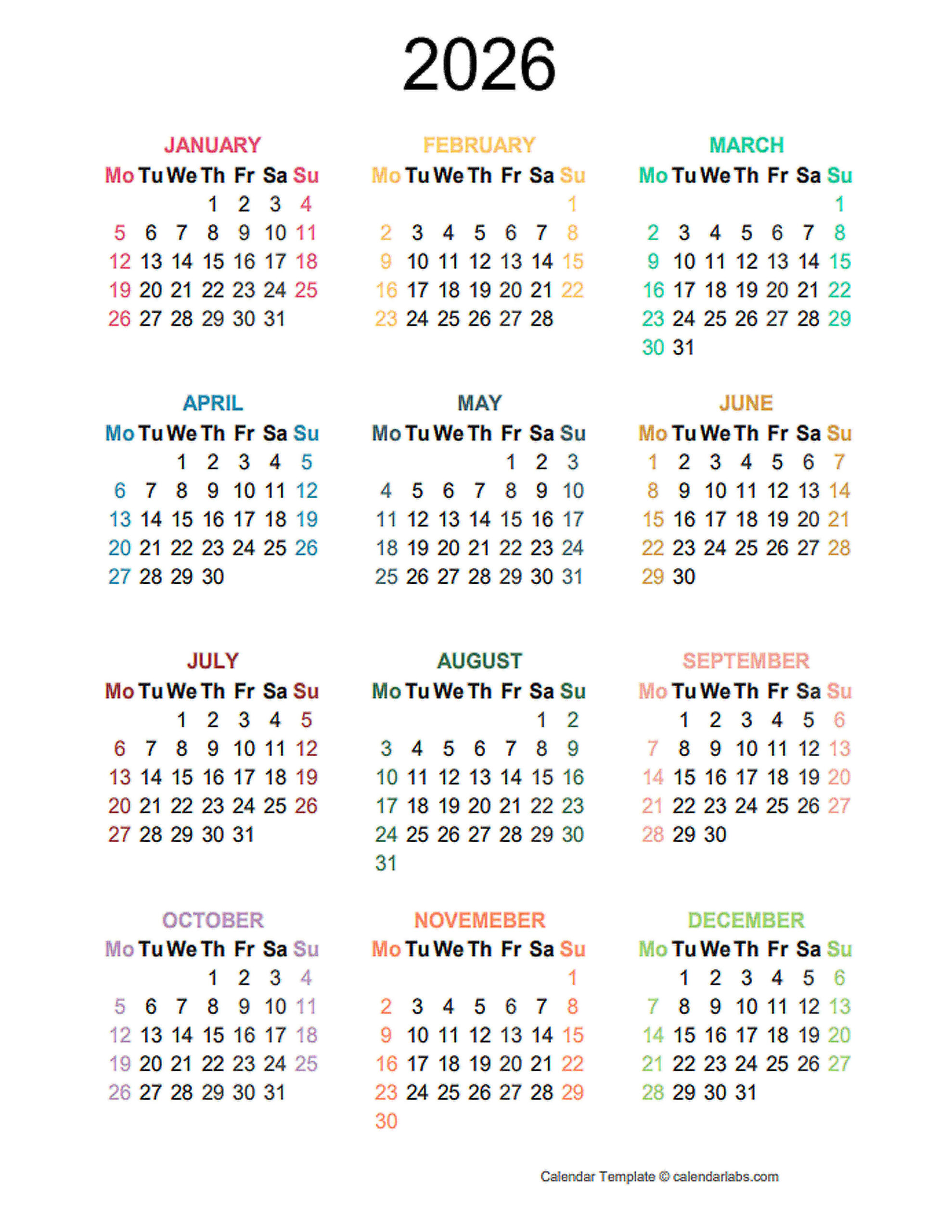 2026 Annual Calendar - School Academic Calendar in Calendar Labs 2026 Printable Calendar