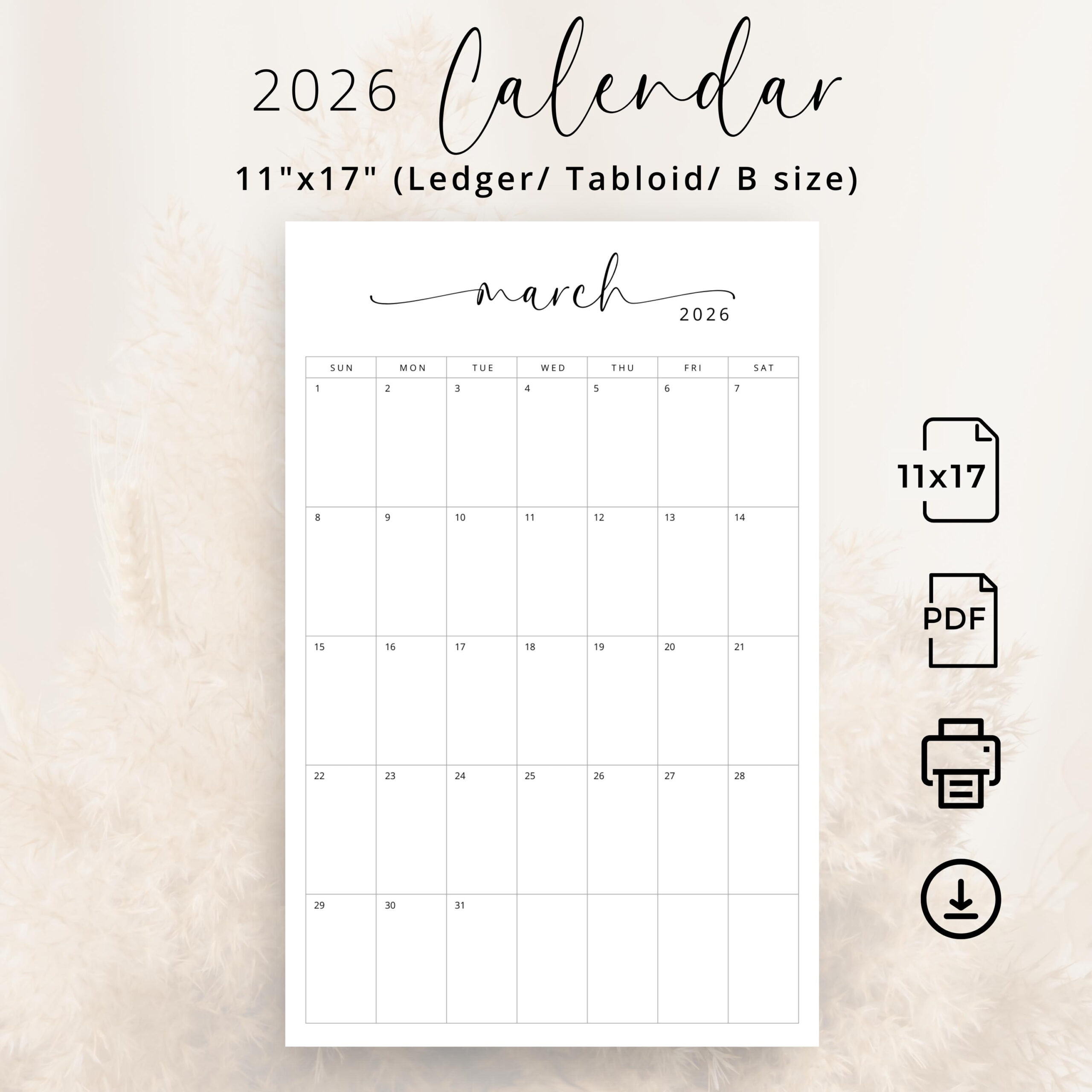 2026 Calendar 11X17 Ledger 2026 Monthly Planner Portrait Sunday with regard to 2026 Calendar Printable 11x17