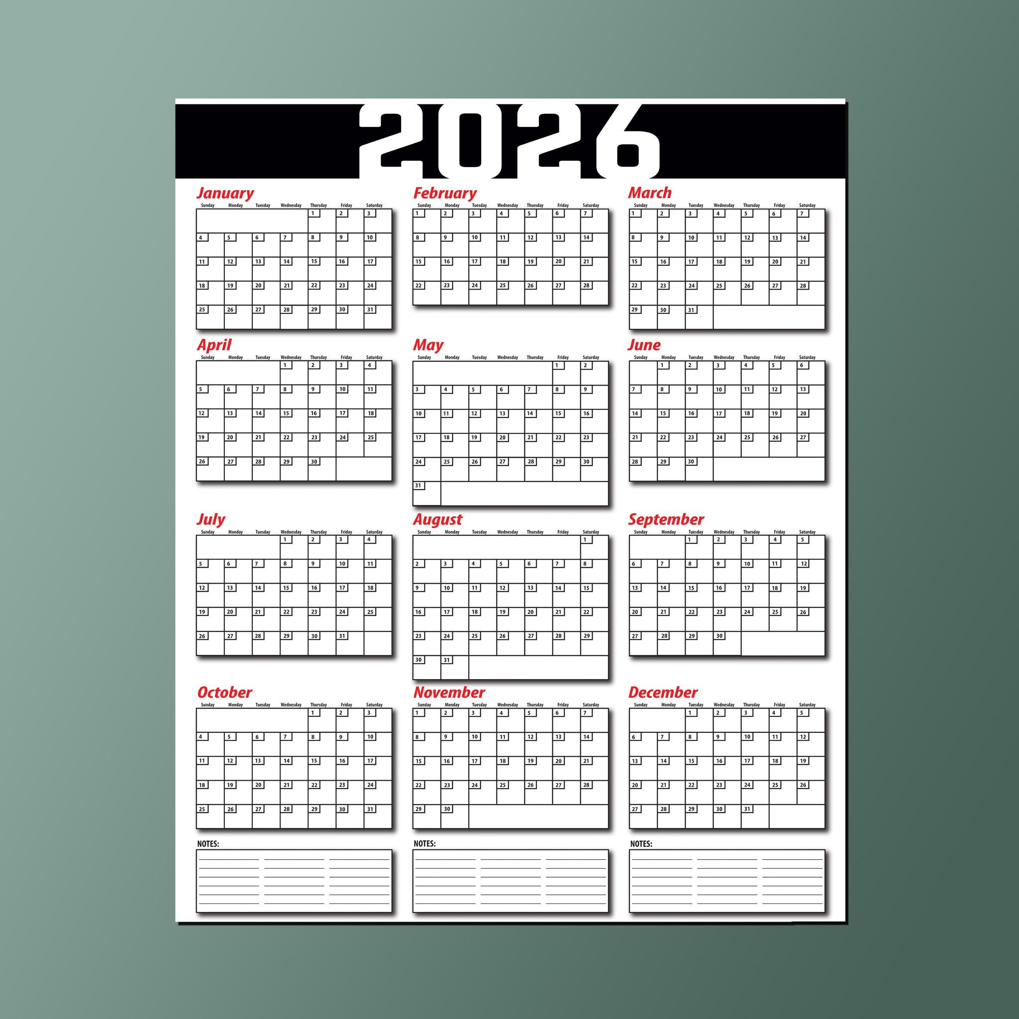 2026 Calendar 18&amp;quot;X24&amp;quot; Satin Poster - Etsy with regard to Adp 2026 Calendar Printable