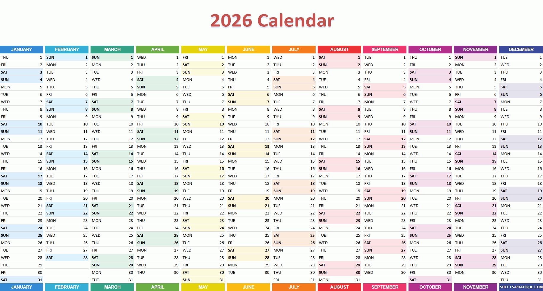 2026 Calendar for Google Calendar 2026 Printable