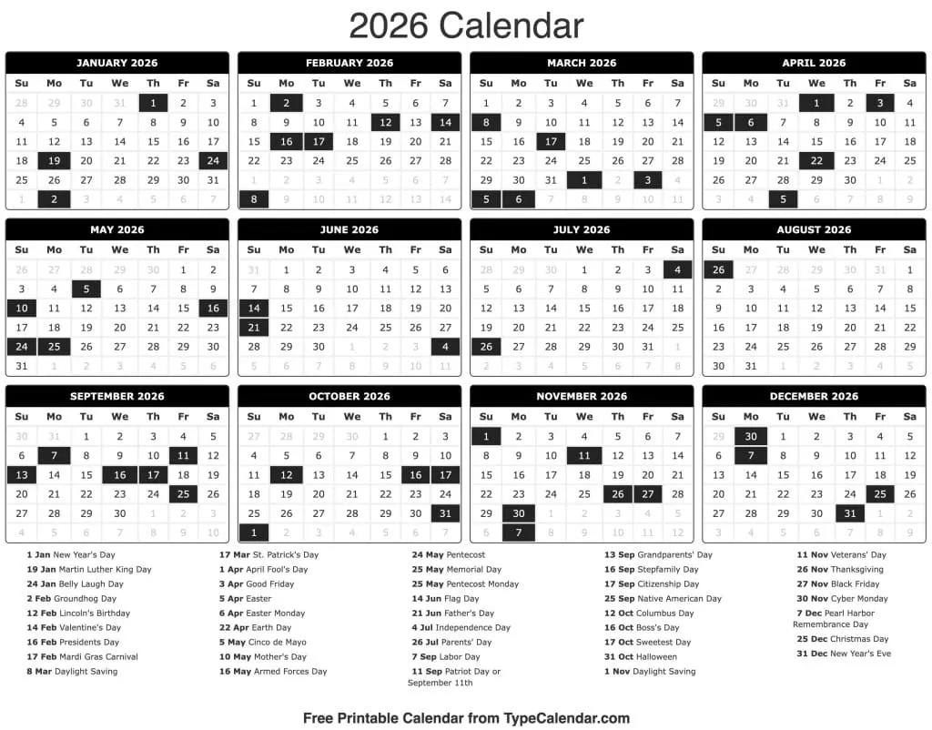 2026 Calendar - Free Printable Calendar With Holidays with regard to General Blue 2026 Calendar Printable