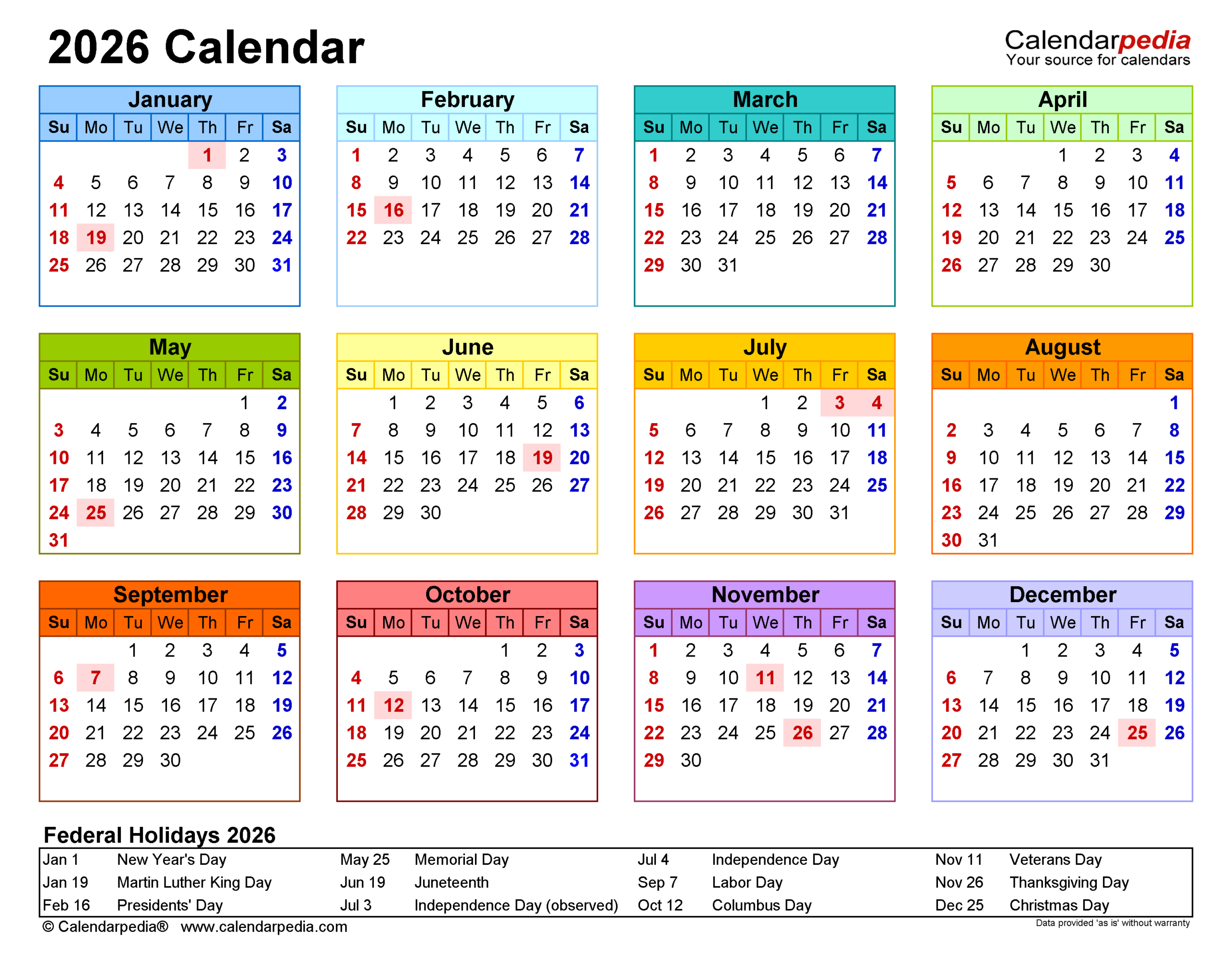 2026 Calendar - Free Printable Pdf Templates | Calendarpedia for 2026 Calendar Printable With Holidays
