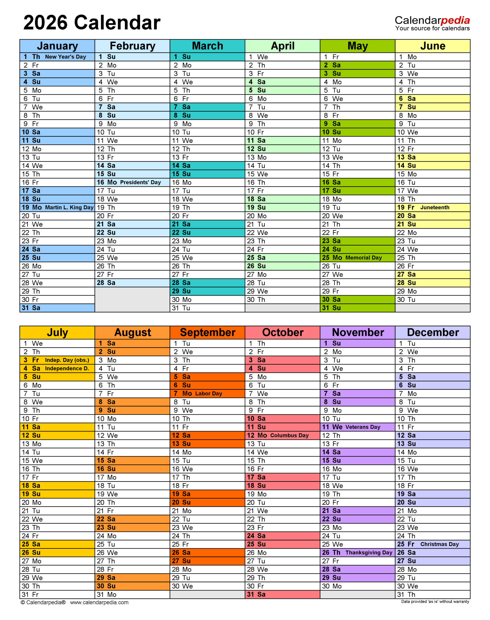 2026 Calendar - Free Printable Pdf Templates | Calendarpedia for Attendance Calendar 2026 Printable