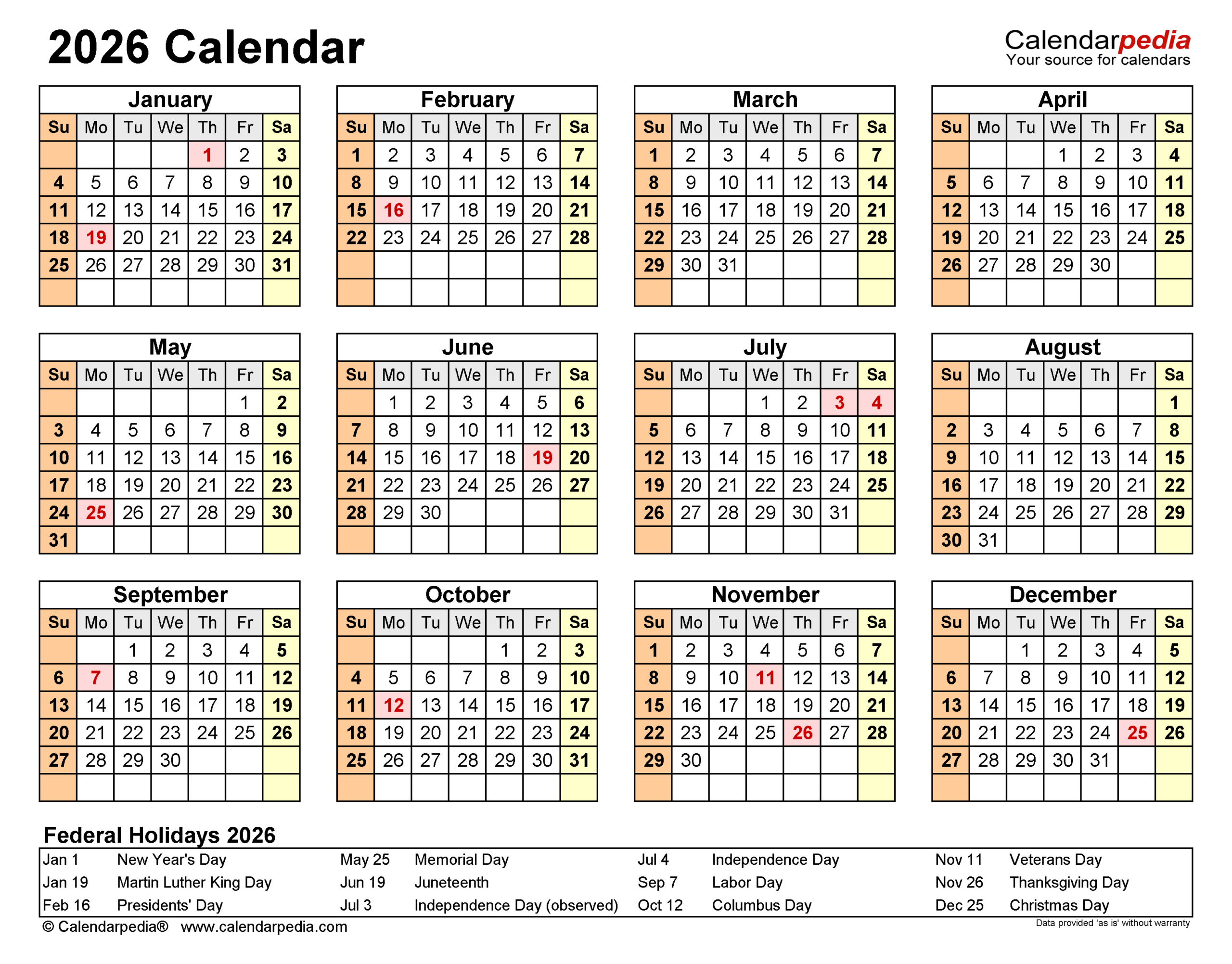 2026 Calendar - Free Printable Pdf Templates | Calendarpedia inside 2026 Calendar Printable Calendarpedia