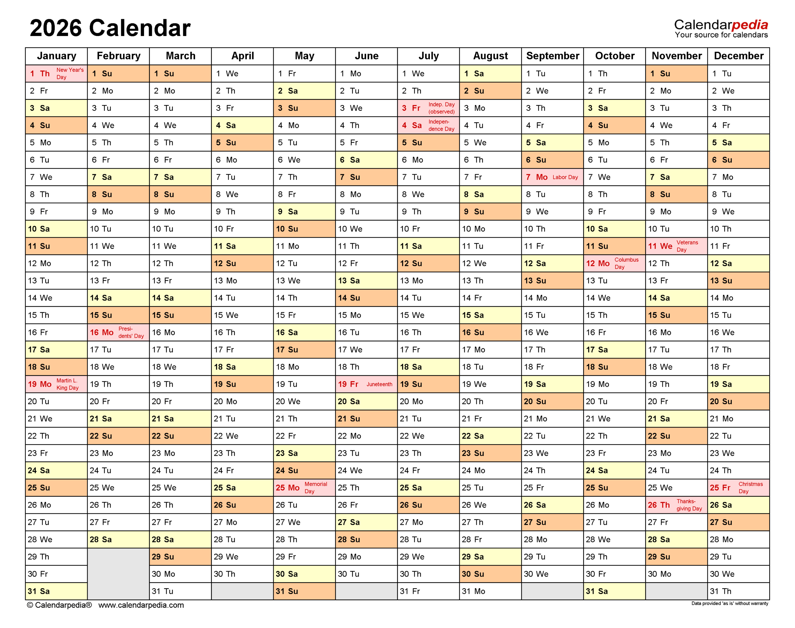 2026 Calendar - Free Printable Pdf Templates | Calendarpedia intended for Absentee Calendar 2026 Usa