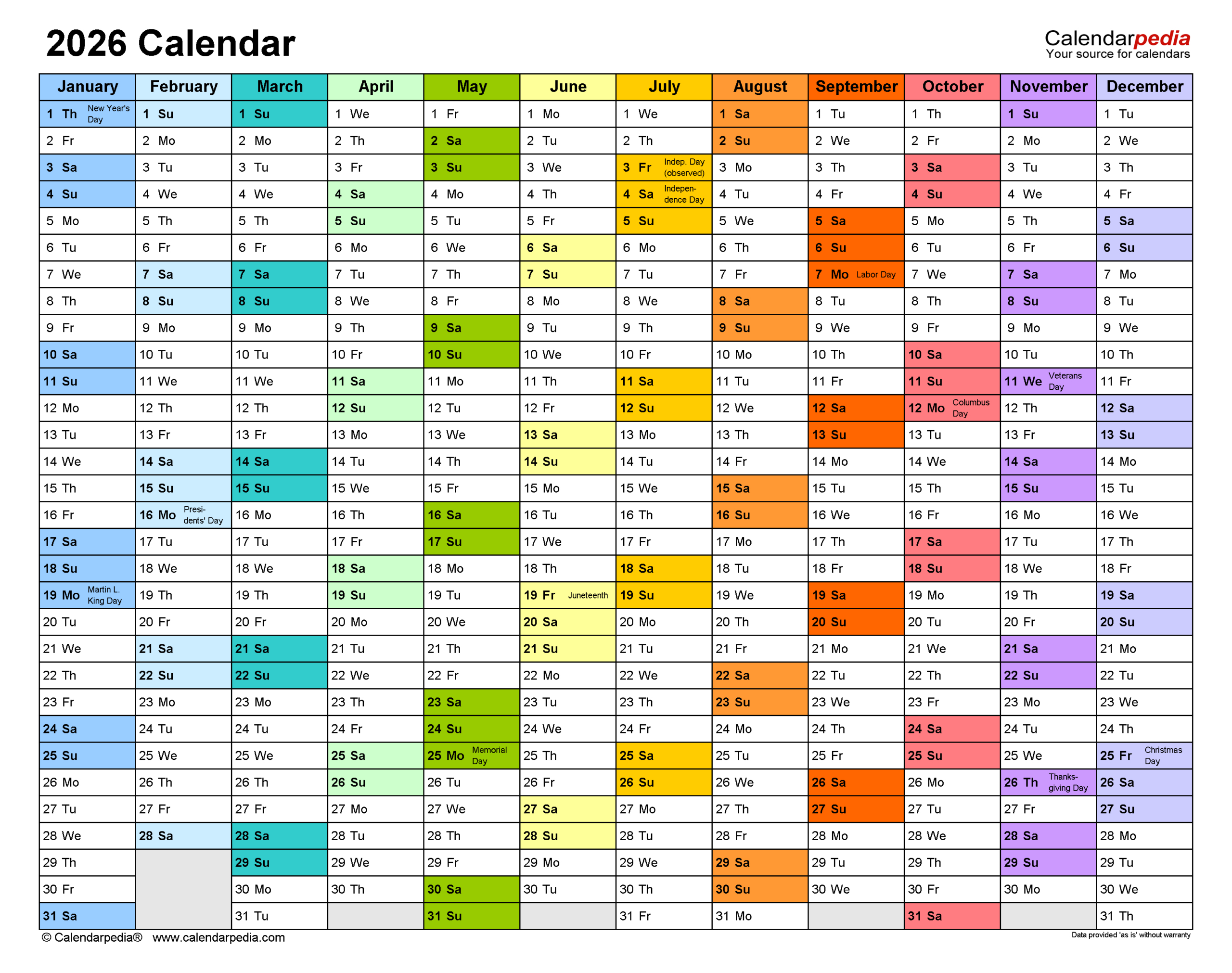2026 Calendar - Free Printable Pdf Templates | Calendarpedia regarding Free Printable 2026 Employee Attendance Calendar Usa