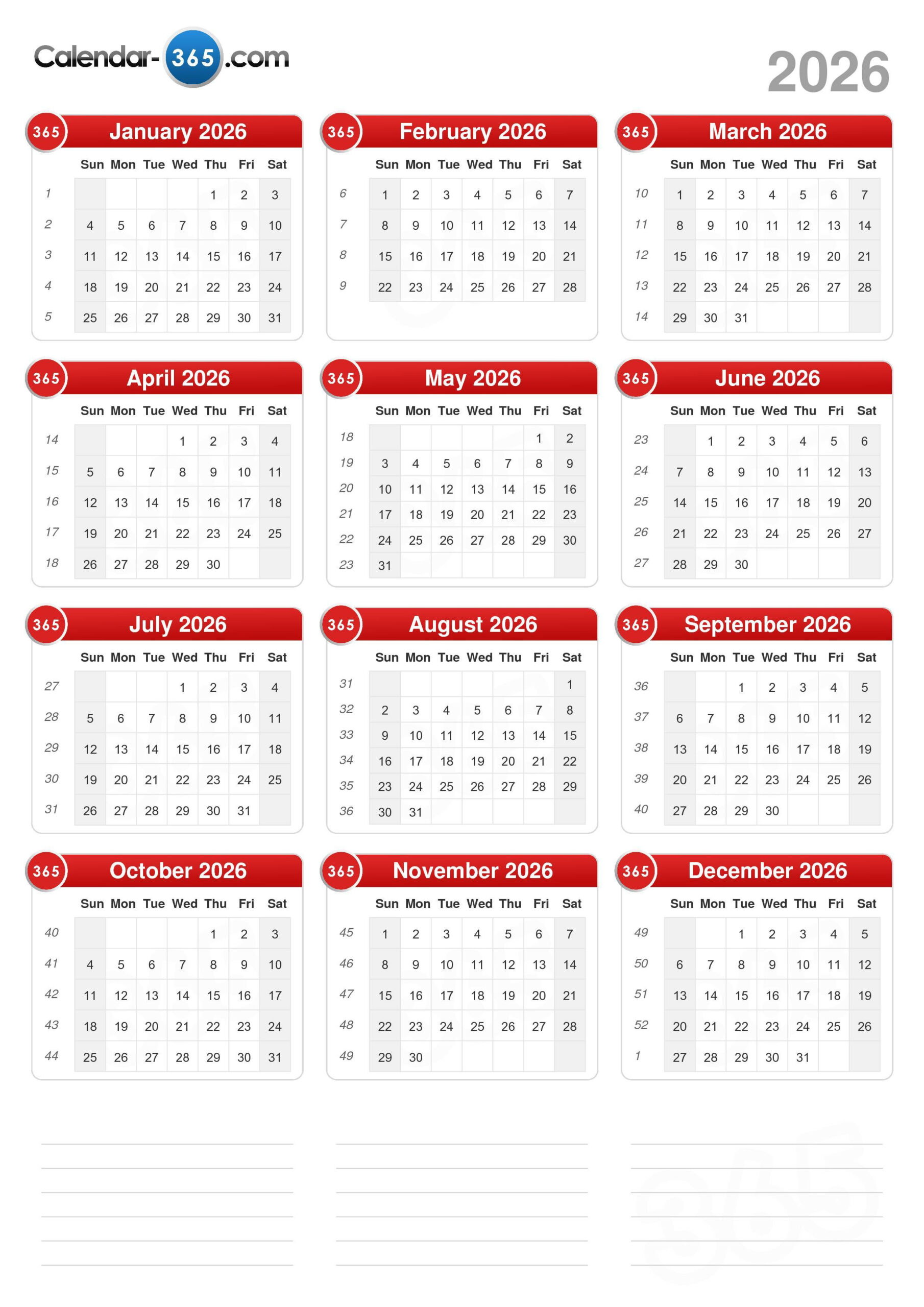 2026 Calendar intended for 2026 Calendar Printable 365