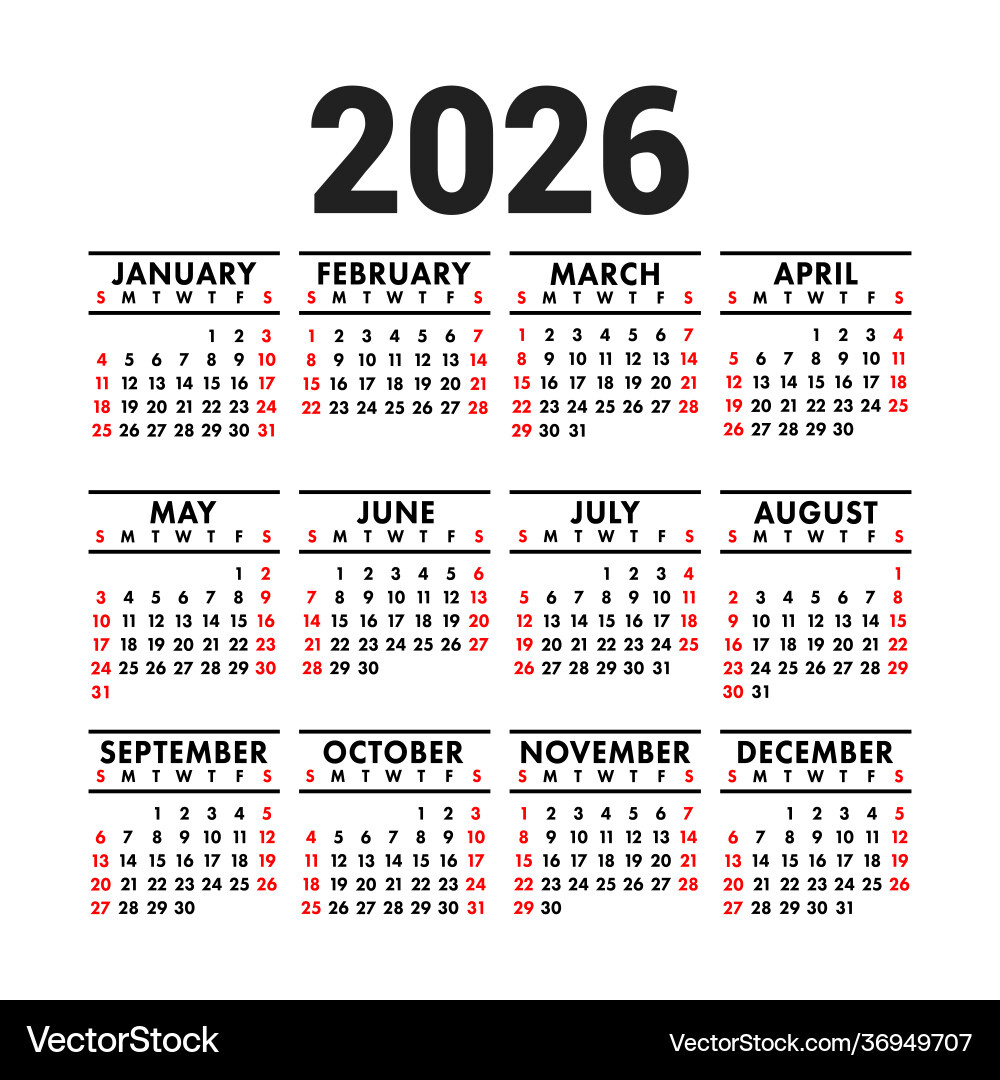 2026 Calendar - Square Wall/Pocket – Royalty-Free Vector inside Pocket Calendar 2026 Printable