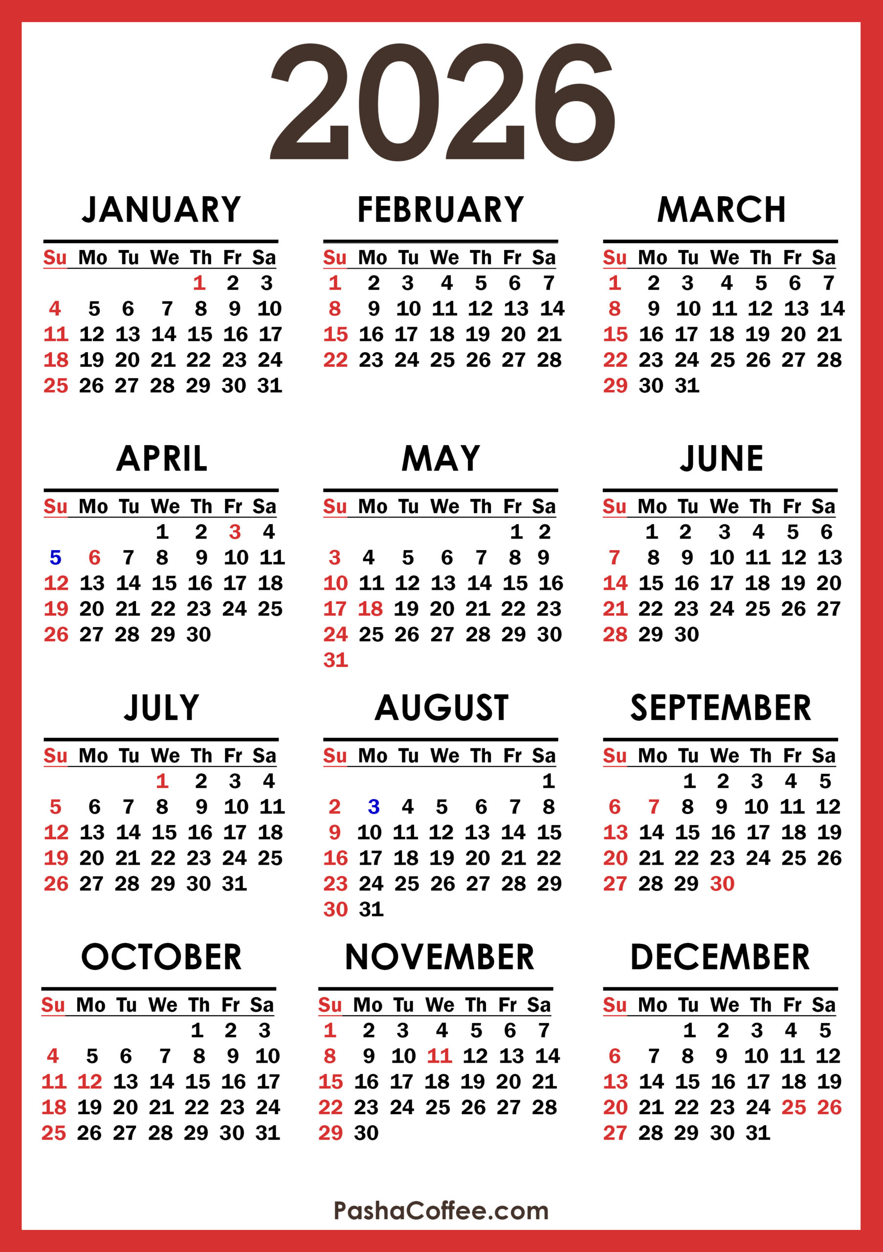 2026 Calendar With Canada Holidays, Printable Free, Vertical throughout Free Printable Calendar 2026 Canada