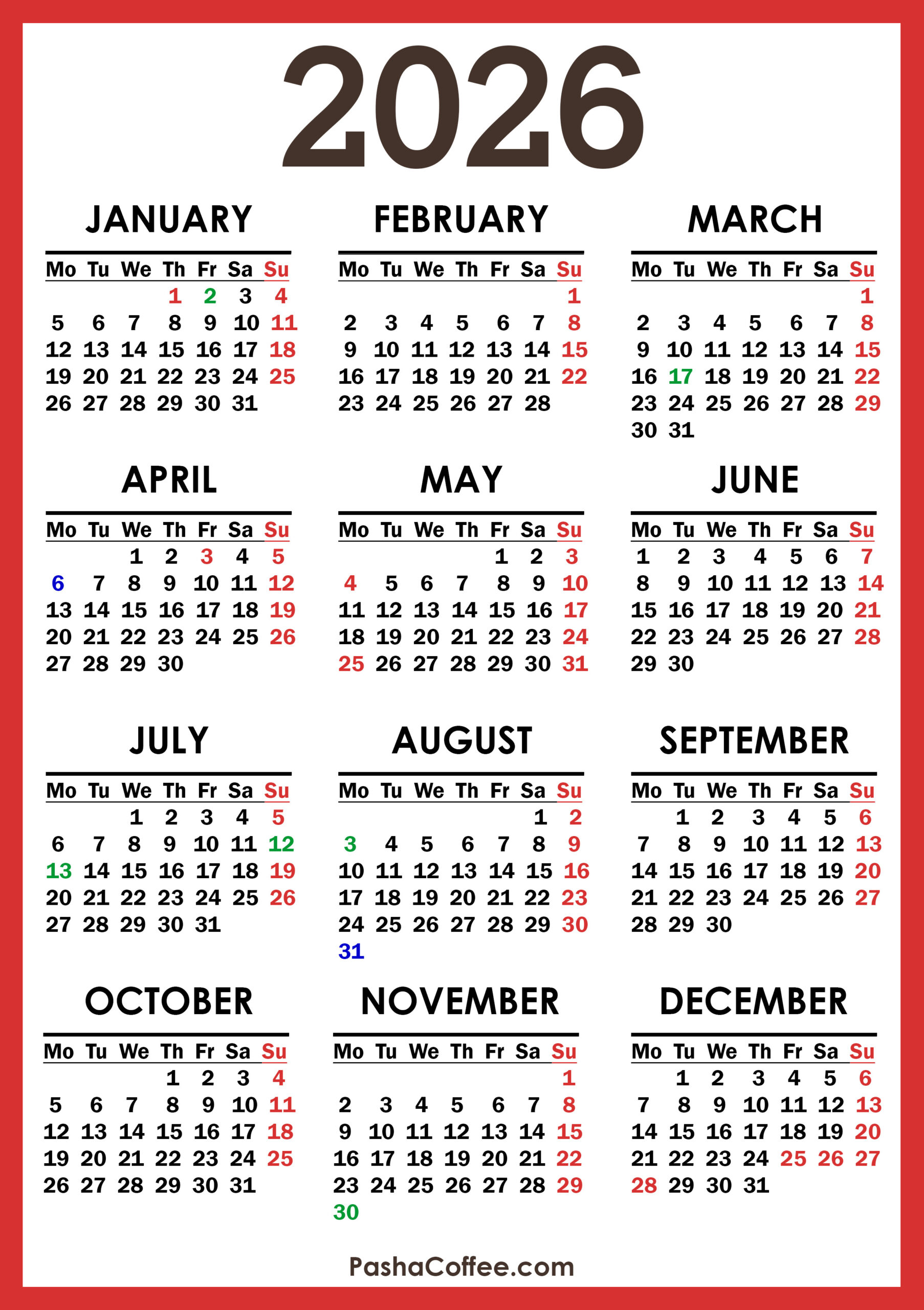 2026 Calendar With Uk Holidays, Printable Free, Vertical regarding 2026 Calendar Printable with Holidays UK