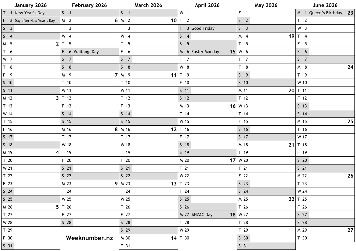 2026 Calendar With Week Numbers And Holidays For New Zealand within 2026 Calendar Printable Nz