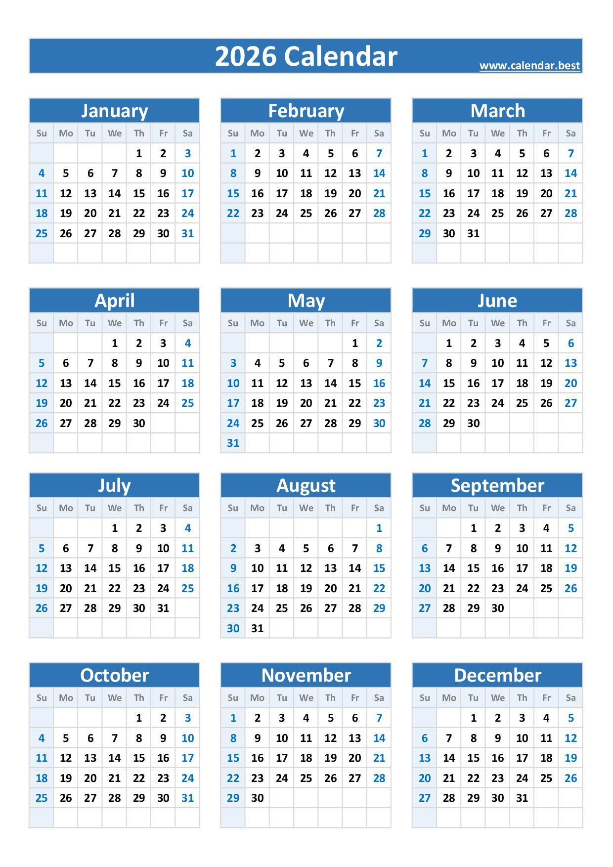 2026 Calendar With Week Numbers in 2026 Calendar Printable Portrait