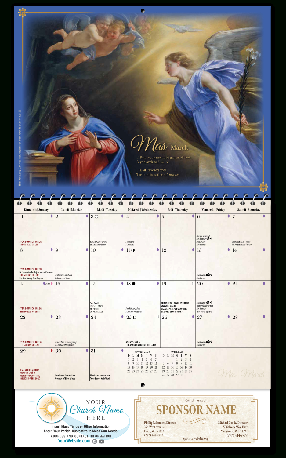 2026 Calendars | Blue Mound Graphics regarding 2026 Catholic Calendar