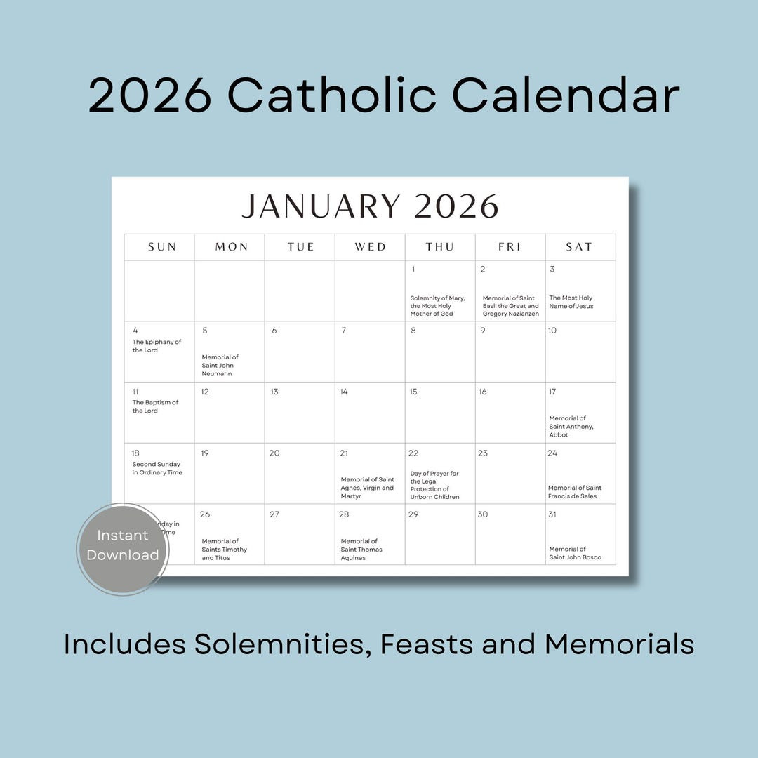 2026 Catholic Calendar, Printable Catholic Calendar, Feasts with Catholic Missions In Canada 2026 Calendar
