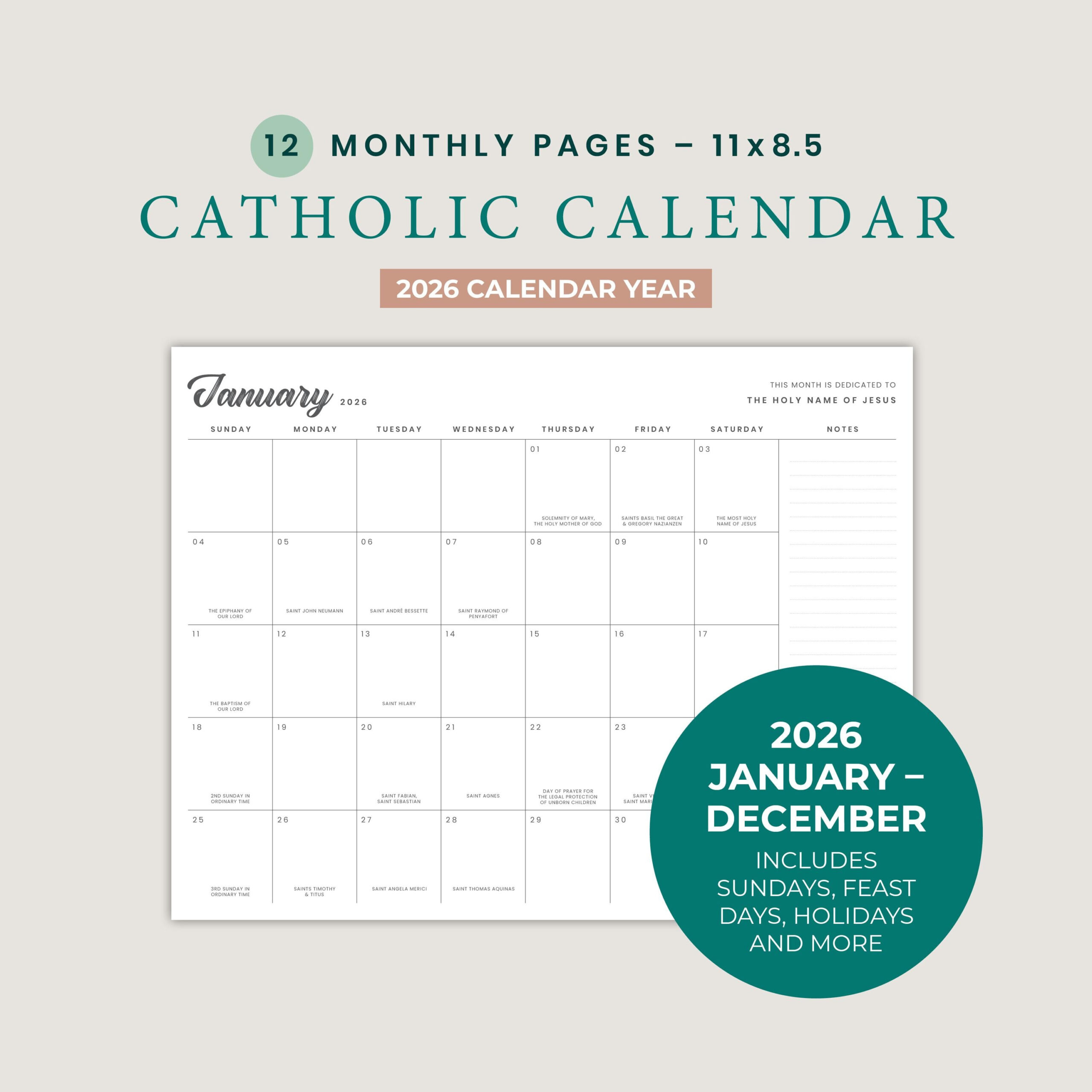 2026 Catholic Liturgical Calendar: Sundays, Saints Feast Days within Catholic Calendar 2026 Feast Days