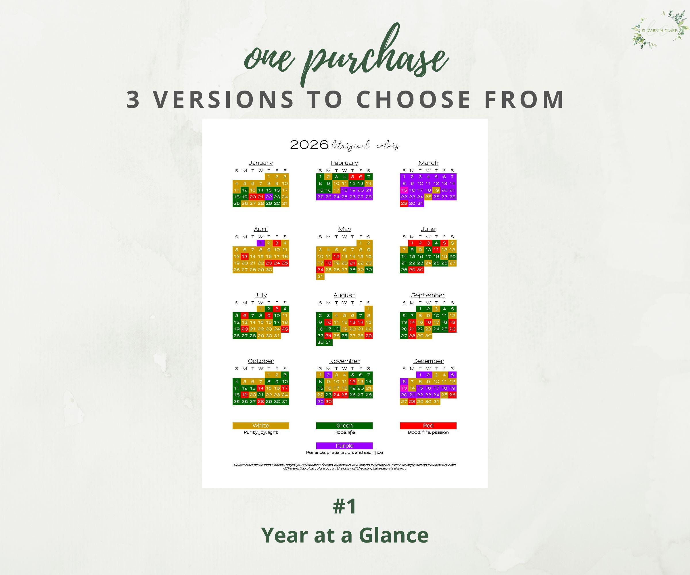 2026 Catholic Liturgical Year Calendar At A Glance: Liturgical intended for Pcusa Liturgical Calendar 2026