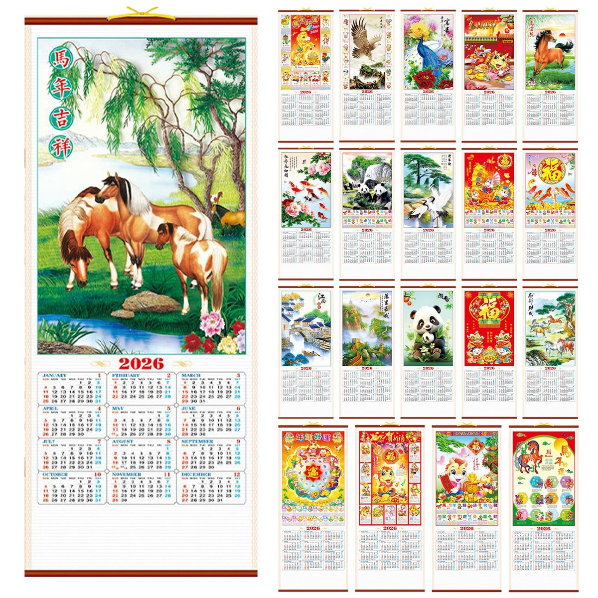 2026 Chinese China Wall Hanging Scroll Horse Calendar And Pictures Of Panda for Chinese Calendar 2026 Animal