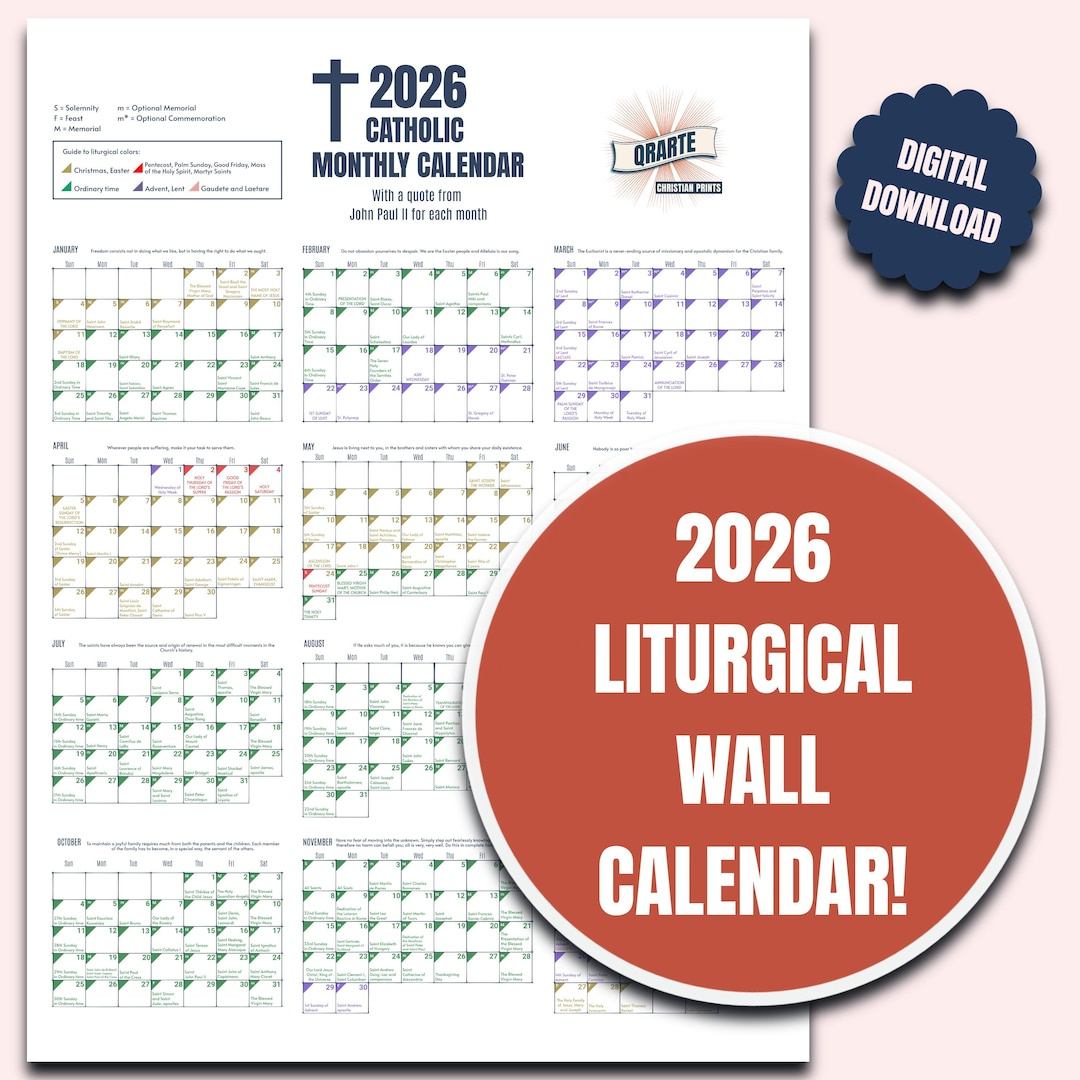 2026 Color-Coded Liturgical Calendar - Instant Download Catholic Planner -  Etsy Sweden with regard to Catholic Desk Calendar 2026