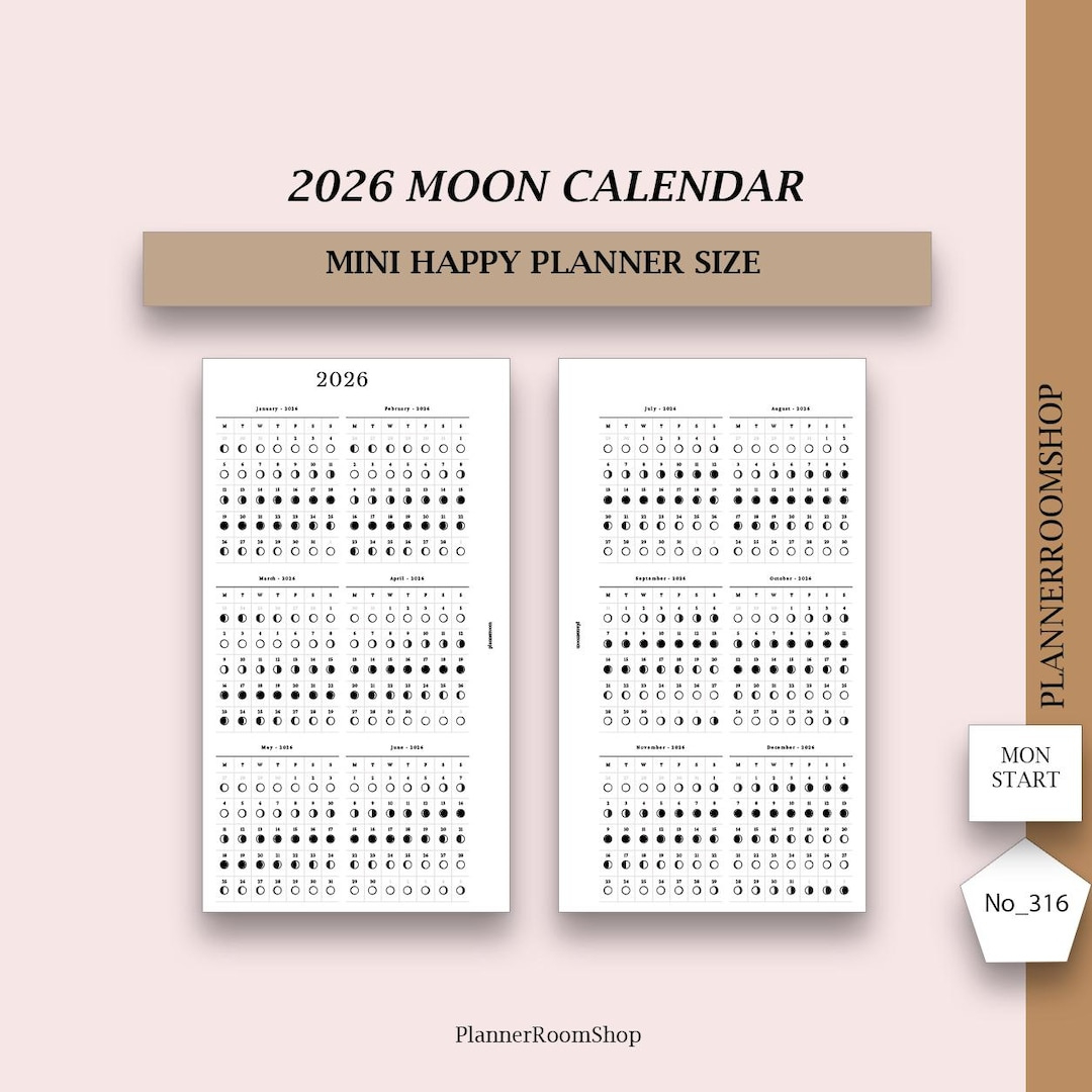 2026 Dated Moon Calendar, Printable Inserts, Moon Phase Calendar throughout Full Moon Calendar 2026 Australia