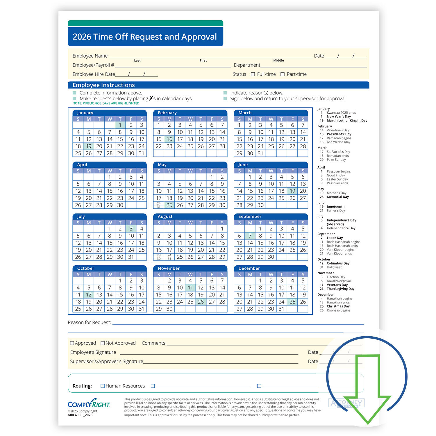 2026 Downloadable Time Off Request And Approval Form | Hrdirect with regard to 2026 Employee Attendance Calendar Printable Free