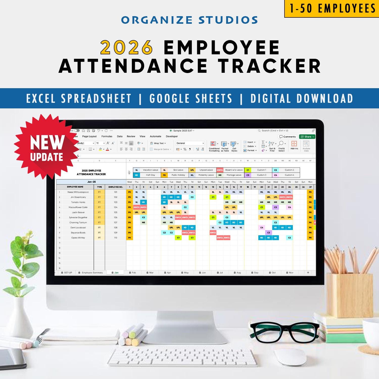 2026 Employee Attendance Tracker: Excel &amp;amp; Google Sheets inside Staff Attendance Sheet 2026