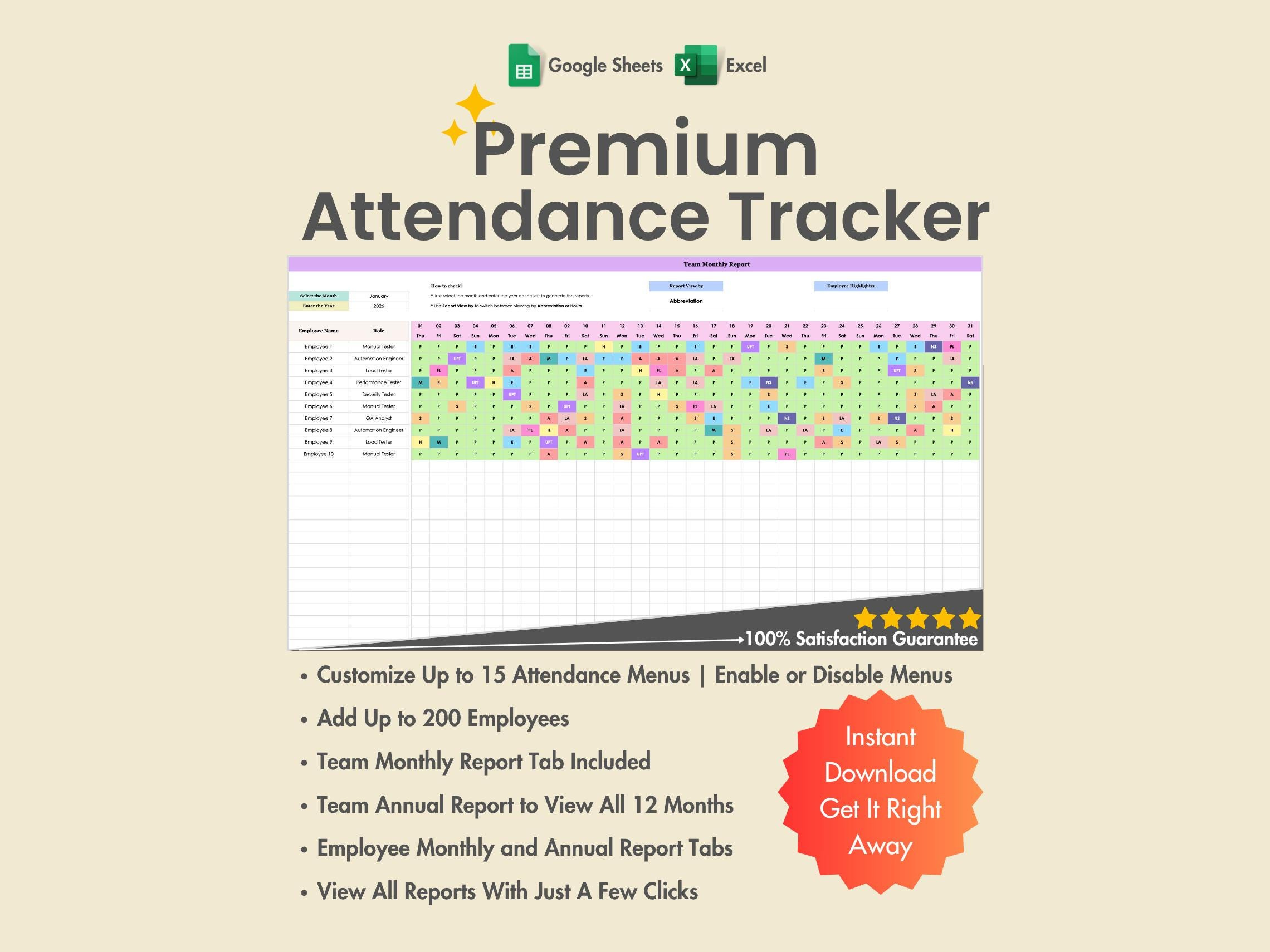 2026 Employee Attendance Tracker, Excel, Google Sheets, Pto, Sick inside Attendance Sheet January 2026
