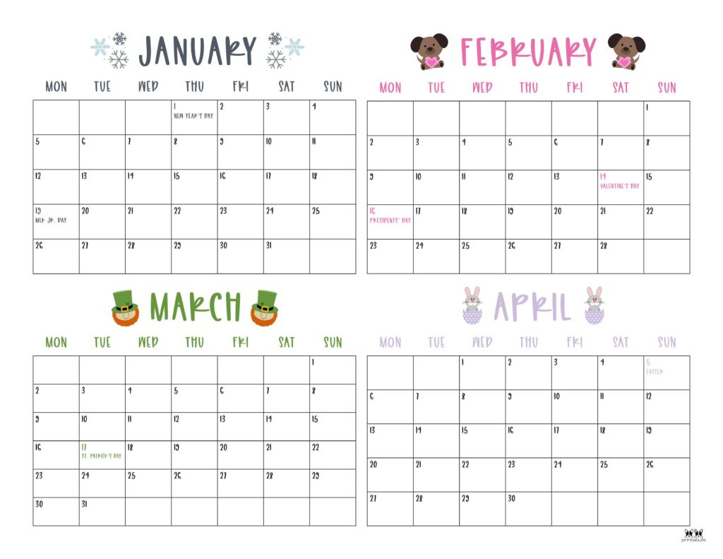 2026 Four Month Calendars - 31 Free Printables | Printabulls intended for Printable 4 Month Calendar 2026