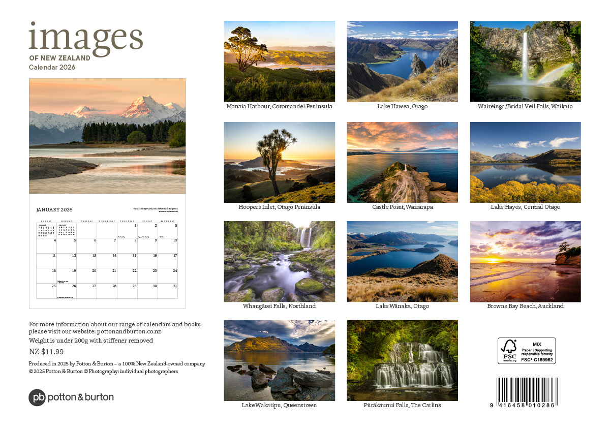 2026 Images Of New Zealand Calendar - Potton &amp;amp; Burton intended for Printable Calendar 2026 New Zealand