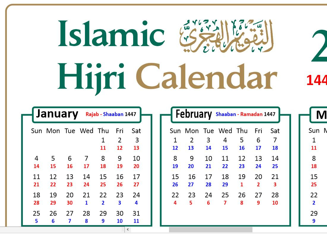 2026 Islamic Calendar With Colour Coded 1447 And 1448 Ah Dates pertaining to Islamic Calendar 2026 Uk