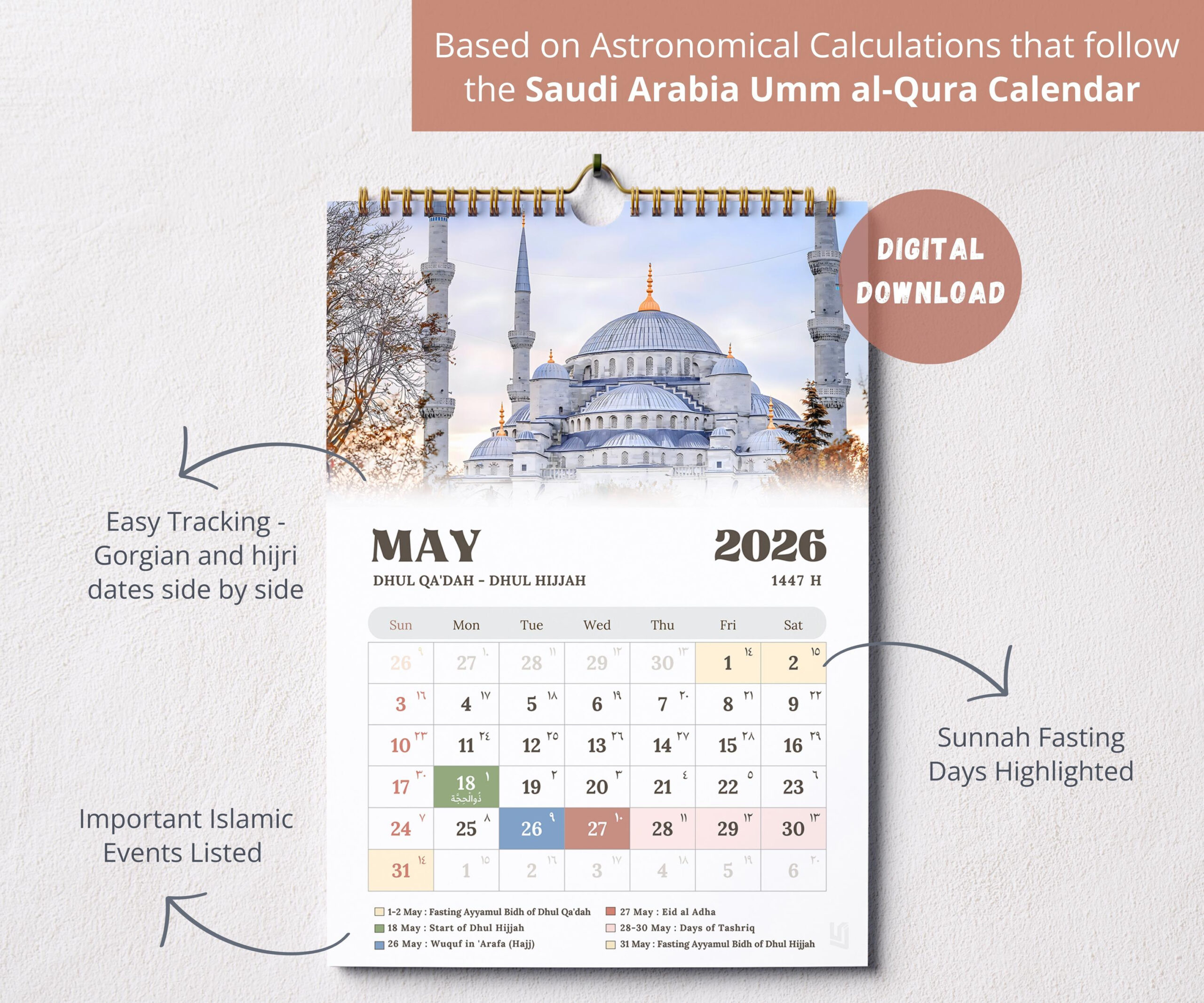 2026 Islamischer Kalender Moschee Edition Digital, Muslimischer for Islamic Calendar 2026 Ummul Qura