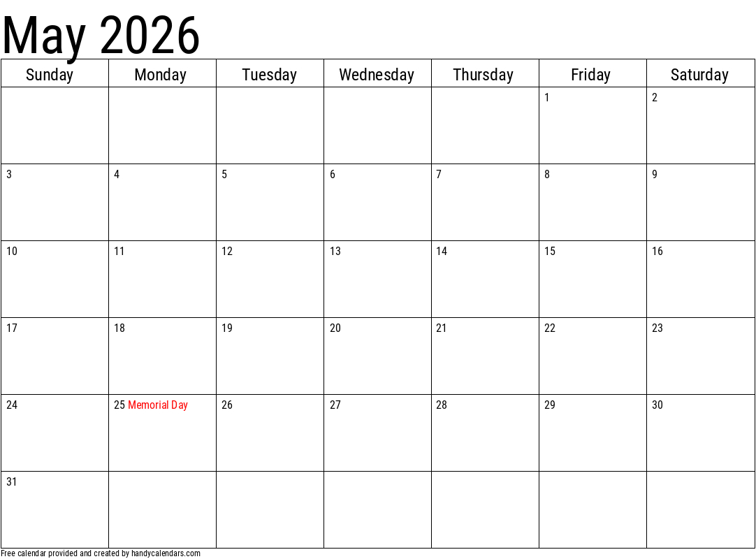 2026 May Calendars - Handy Calendars with May Calendar 2026 Printable
