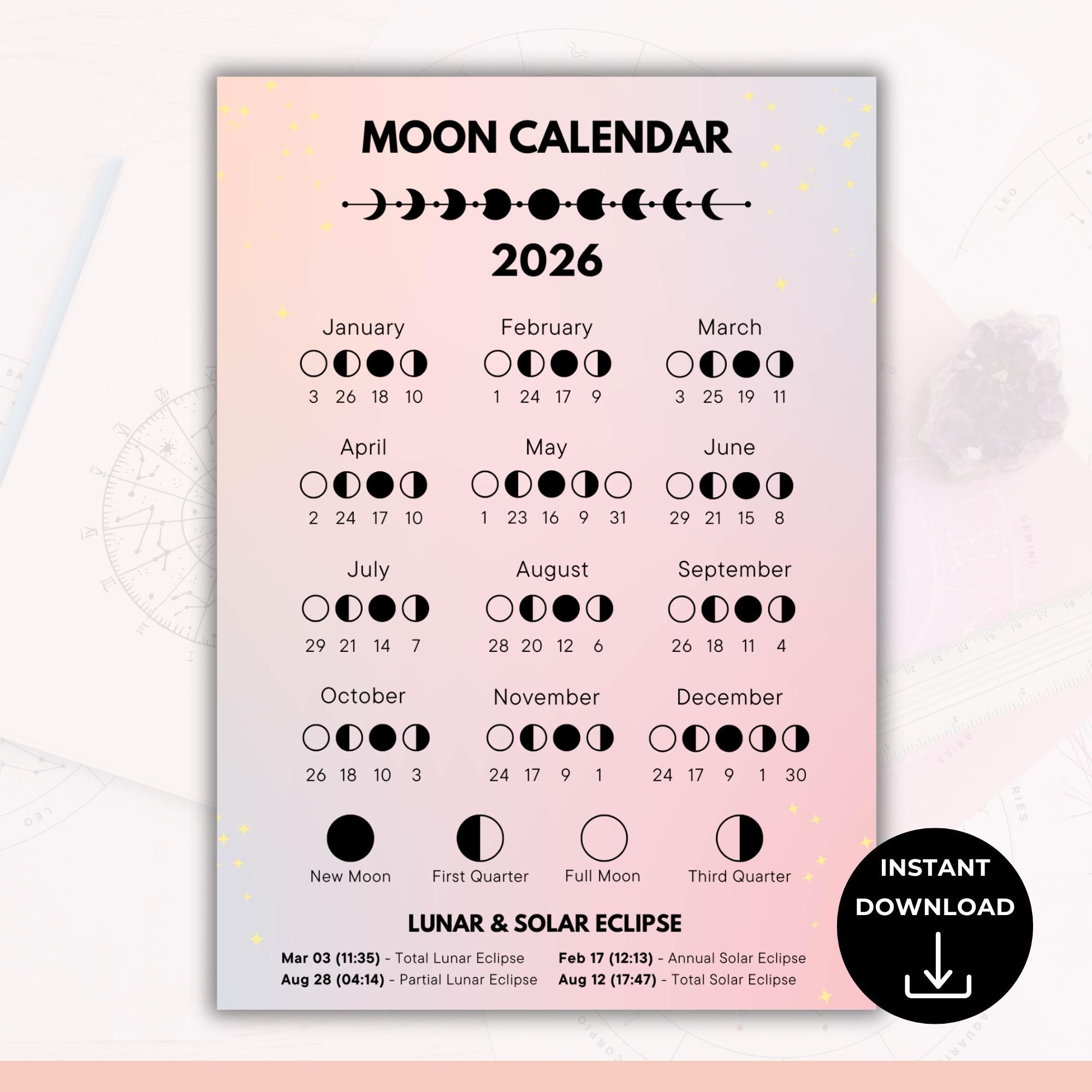 2026 Mondphasen Kalender Mit Plr Wiederverkaufsrechten, Lunar intended for Moon Phase Calendar 2026