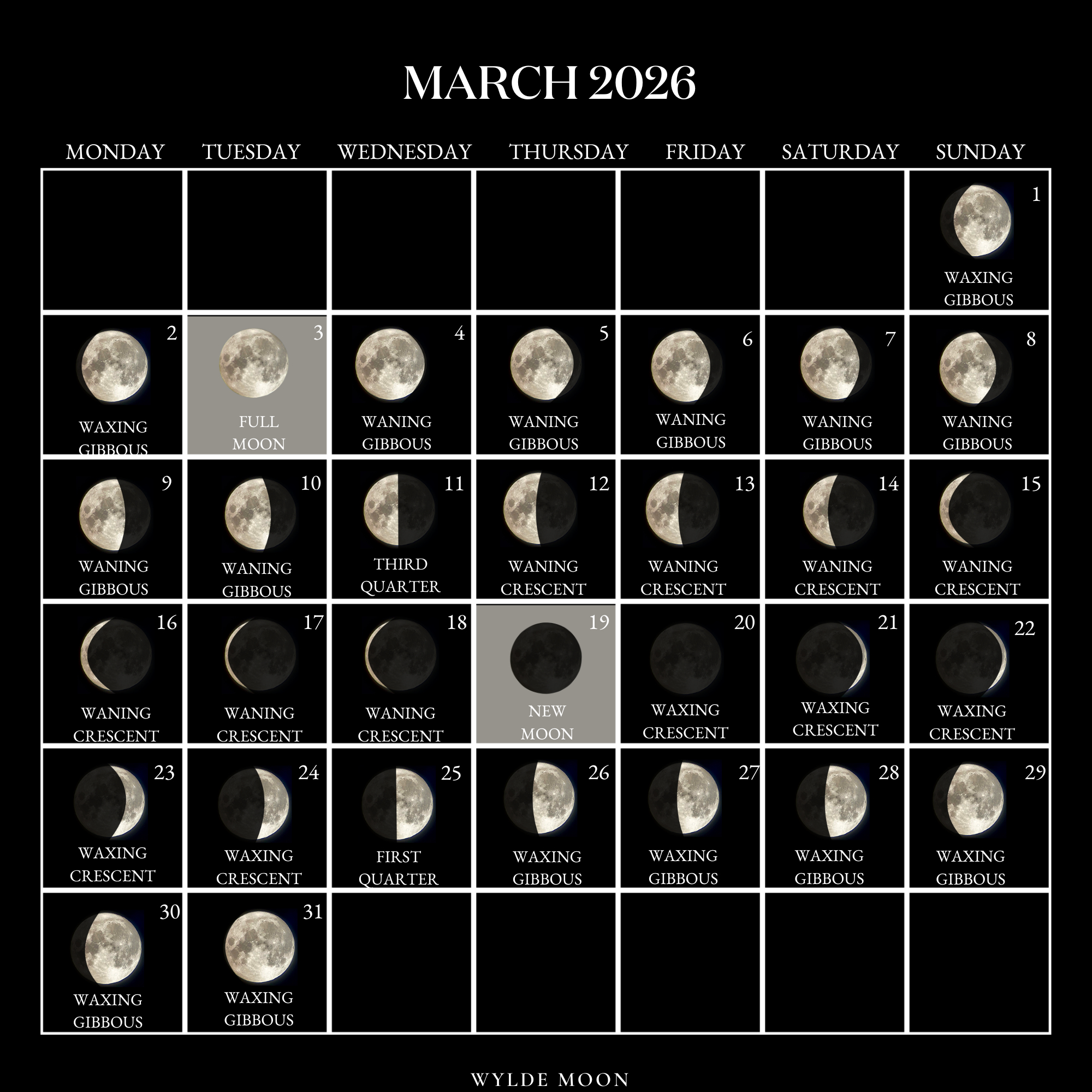 2026 Moon Calendar - Every Phase And Stage Of The Moon pertaining to March 2026 Moon Phase Calendar