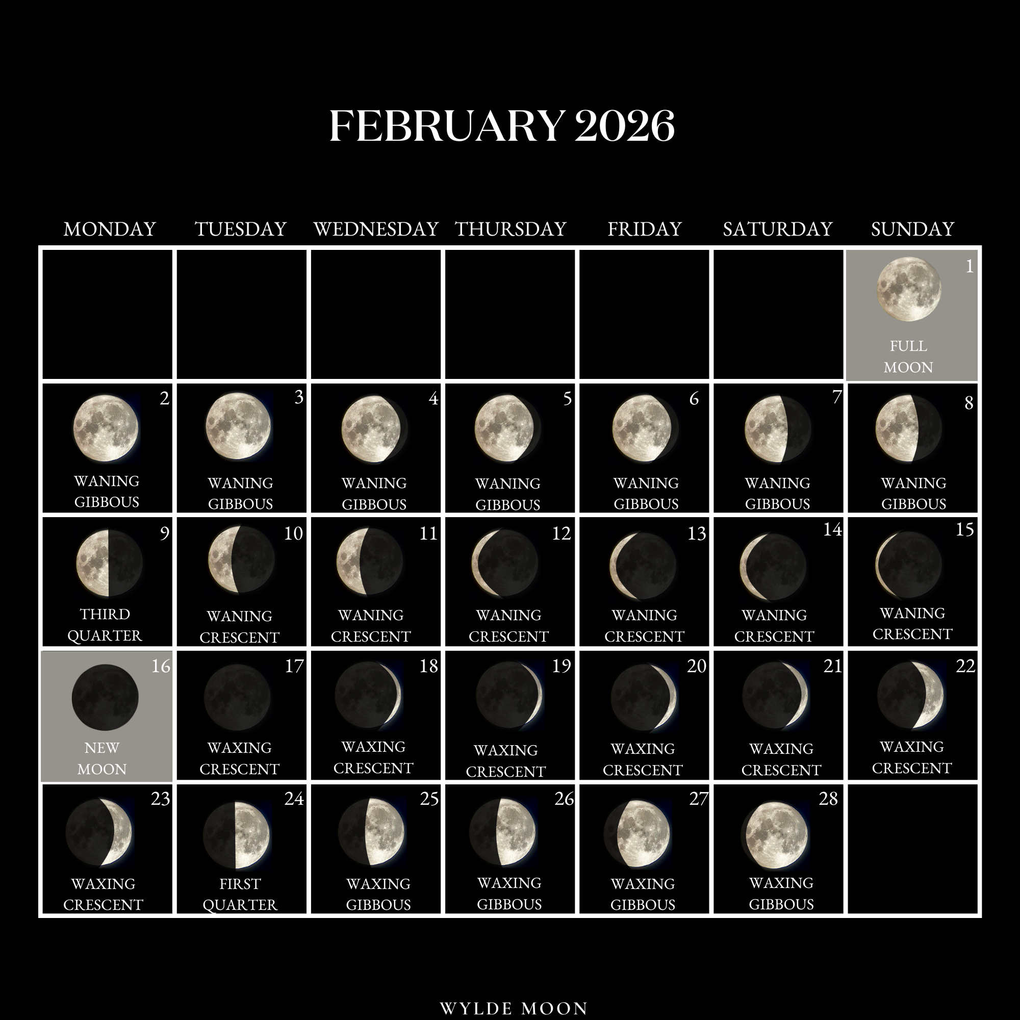 2026 Moon Calendar - Every Phase And Stage Of The Moon regarding Moon Phase Calendar 2026 February