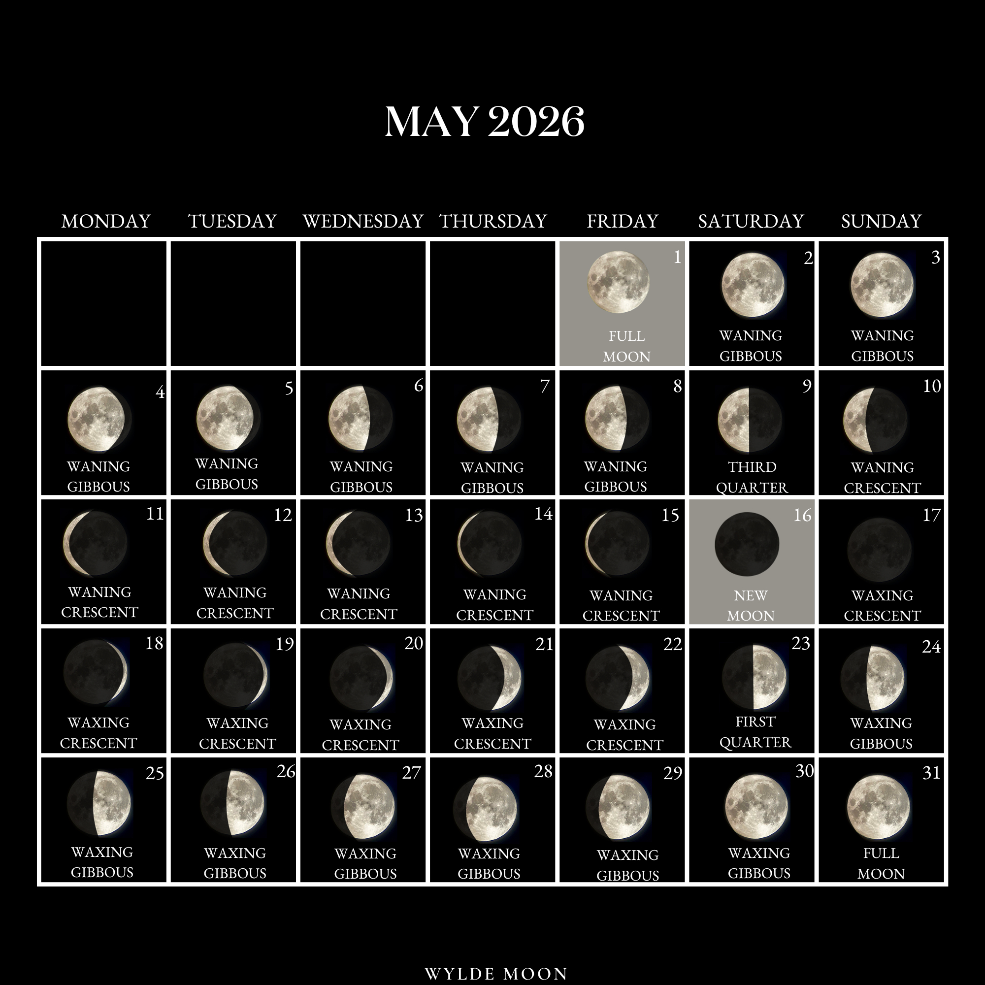 2026 Moon Calendar - Every Phase And Stage Of The Moon within Full Moon Calendar 2026 Dates