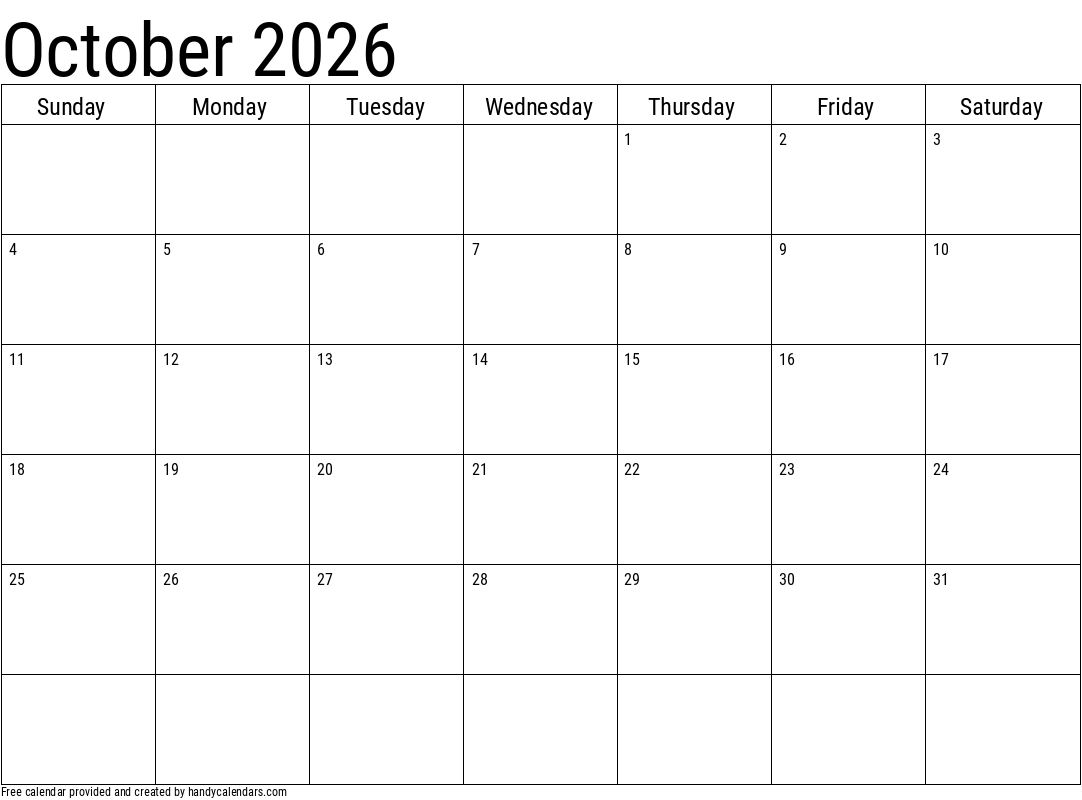 2026 October Calendars - Handy Calendars in October 2026 Calendar Printable