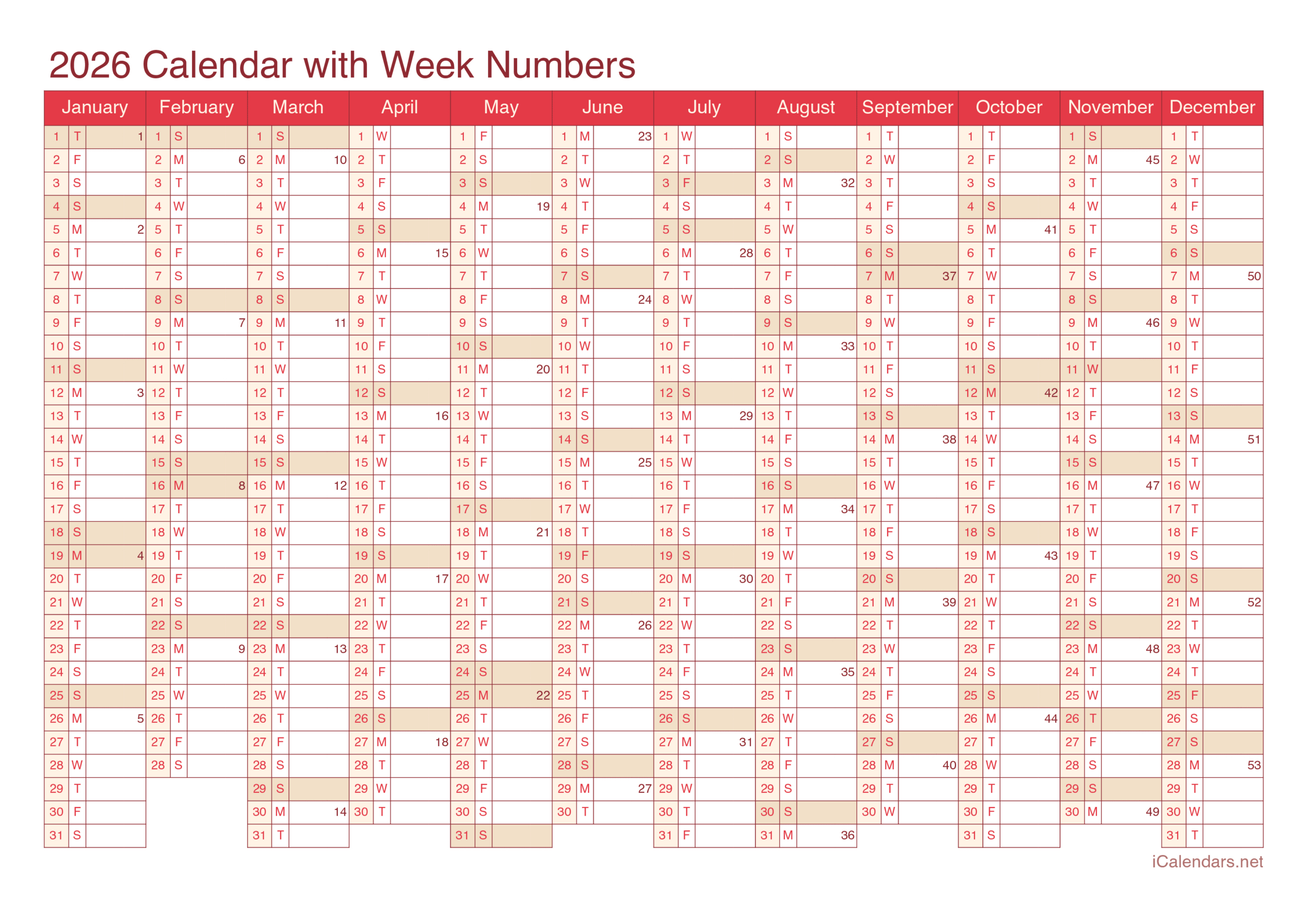 2026 Printable Calendar - Pdf Or Excel inside 2026 Calendar Printable with Weeks