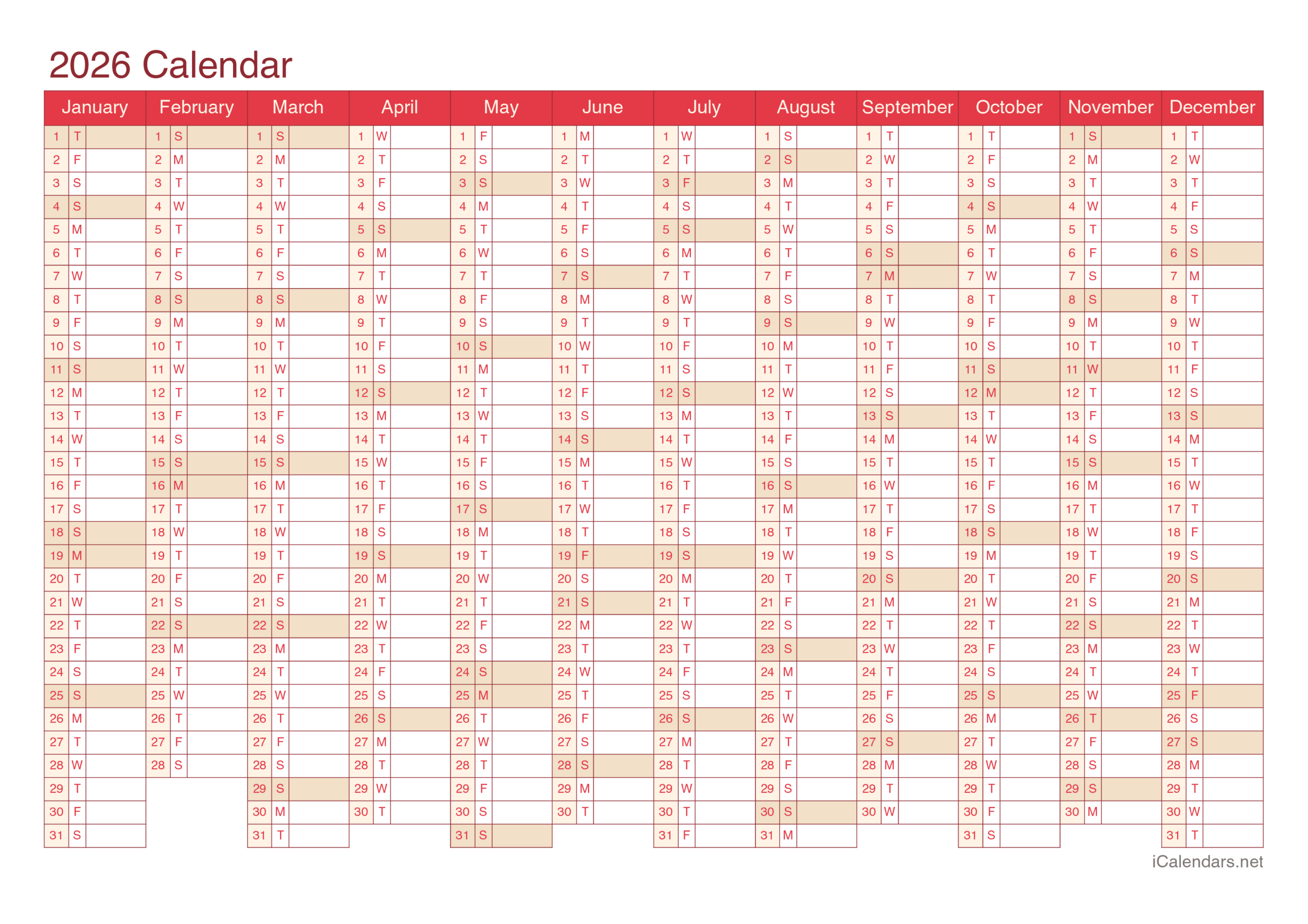 2026 Printable Calendar - Pdf Or Excel regarding Calendar 2026 Printable Ireland