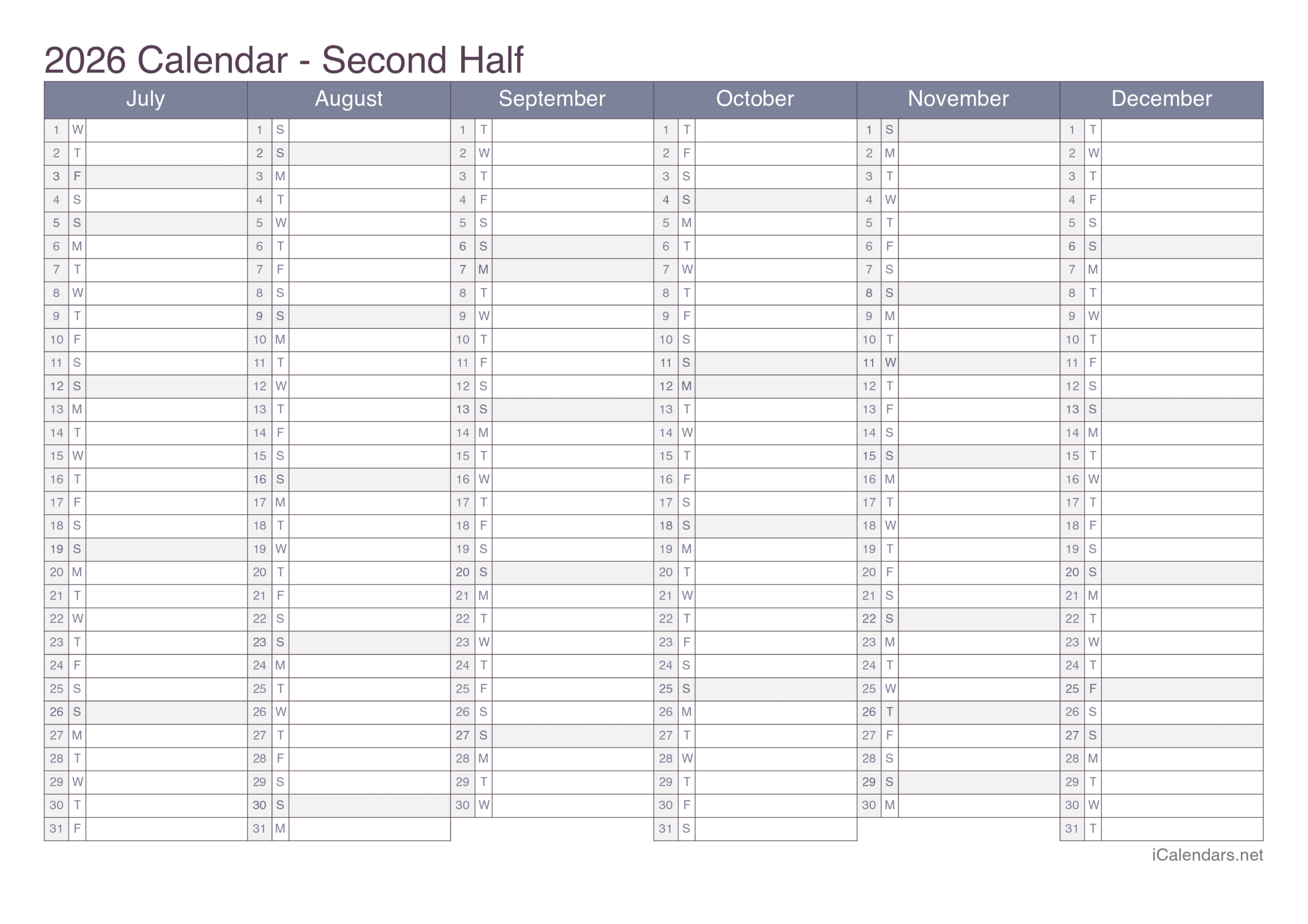 2026 Printable Calendar - Pdf Or Excel within Printable 2026 Calendar With Lines