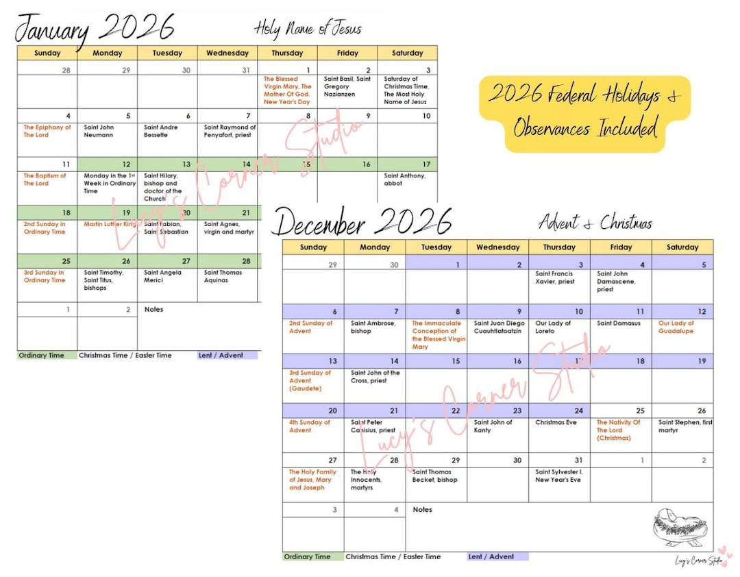 2026 Printable Monthly Catholic Calendar, Liturgical Catholic inside Catholic Calendar 2026 Calendar Printable