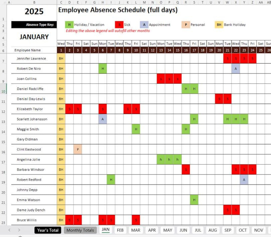 2026 Pro Jan-Dec Employees Annual Leave / Absence Tracker Staff throughout Employee Attendance Summary 2026